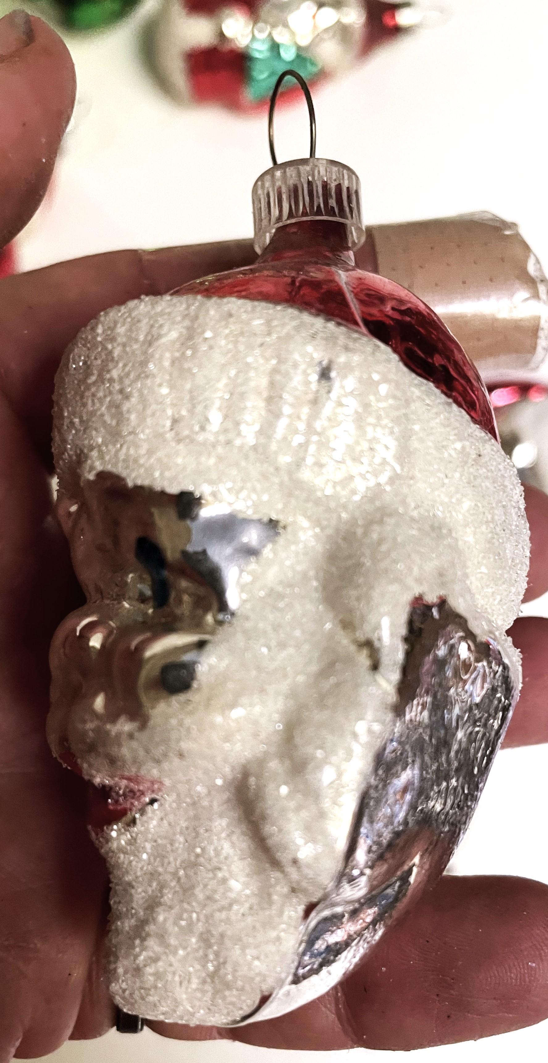 Folk Art West Germany Mercury Glass Santa Head Christmas Tree Ornament For Sale