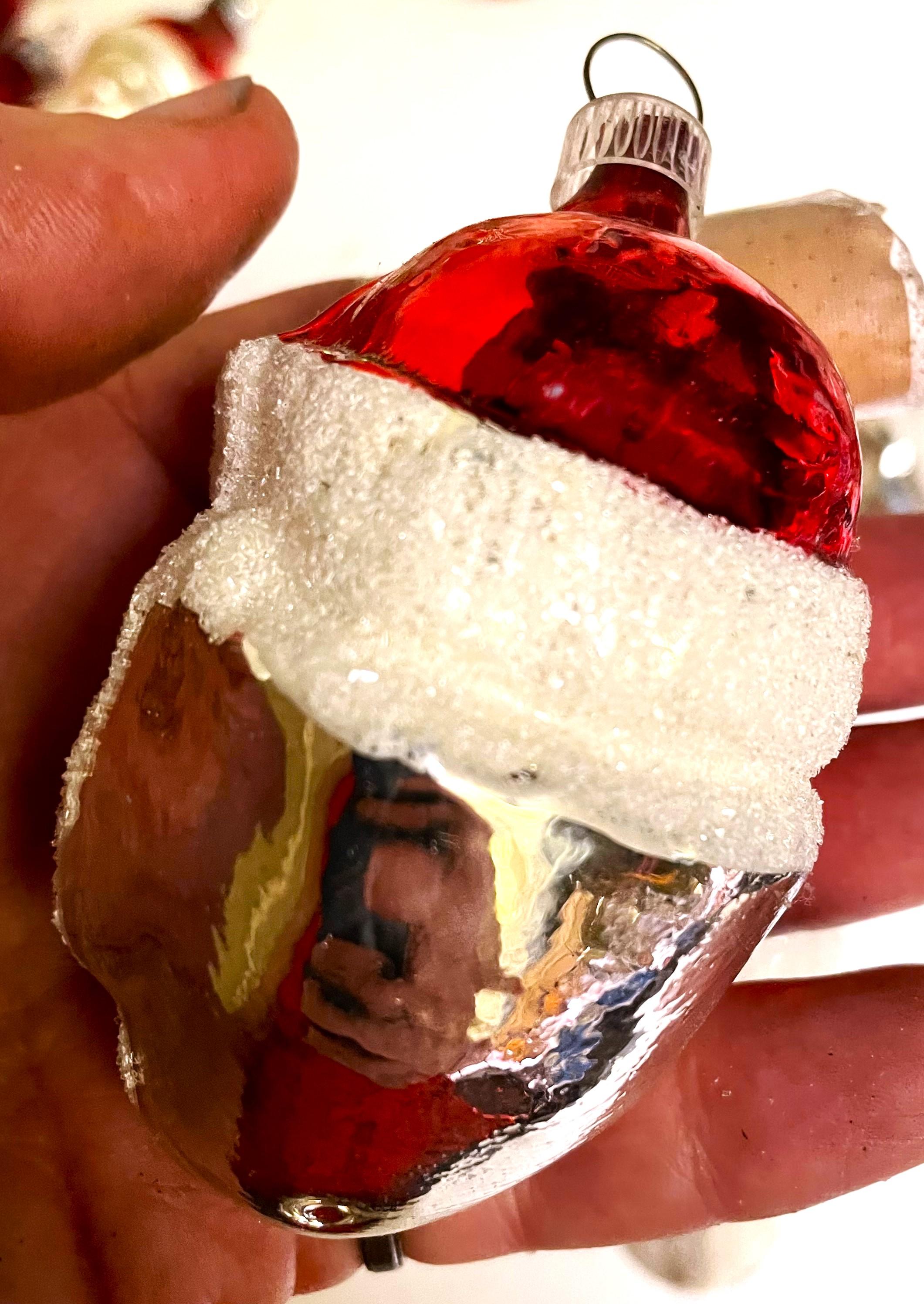 West Germany Mercury Glass Santa Head Christmas Tree Ornament In Good Condition For Sale In Clifton Forge, VA