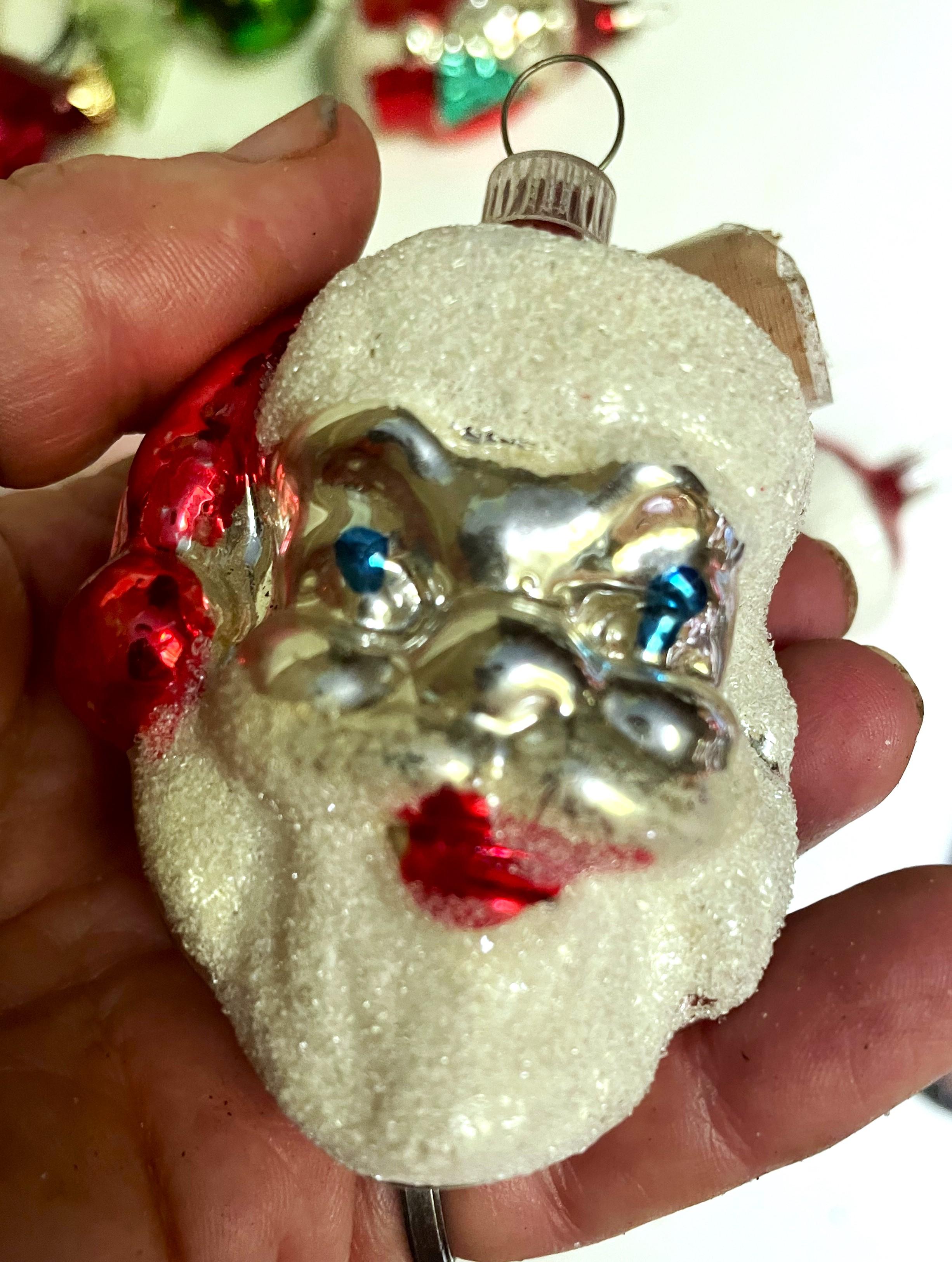 West Germany Mercury Glass Santa Head Christmas Tree Ornament For Sale 3