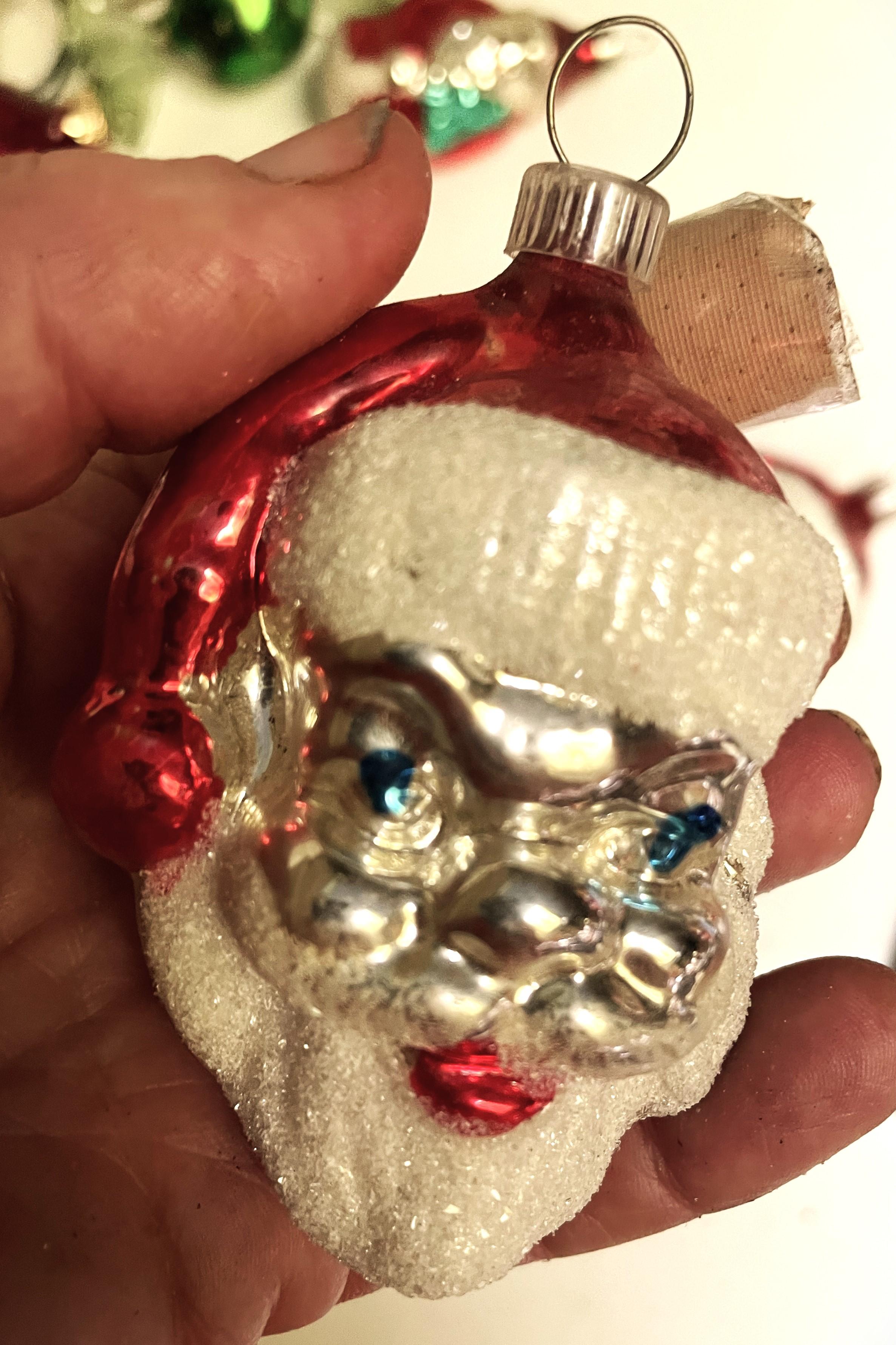 West Germany Mercury Glass Santa Head Christmas Tree Ornament For Sale 4