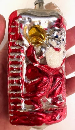 West Germany Mercury Glass Santa in Fireplace Large 5" Christmas Tree Ornament