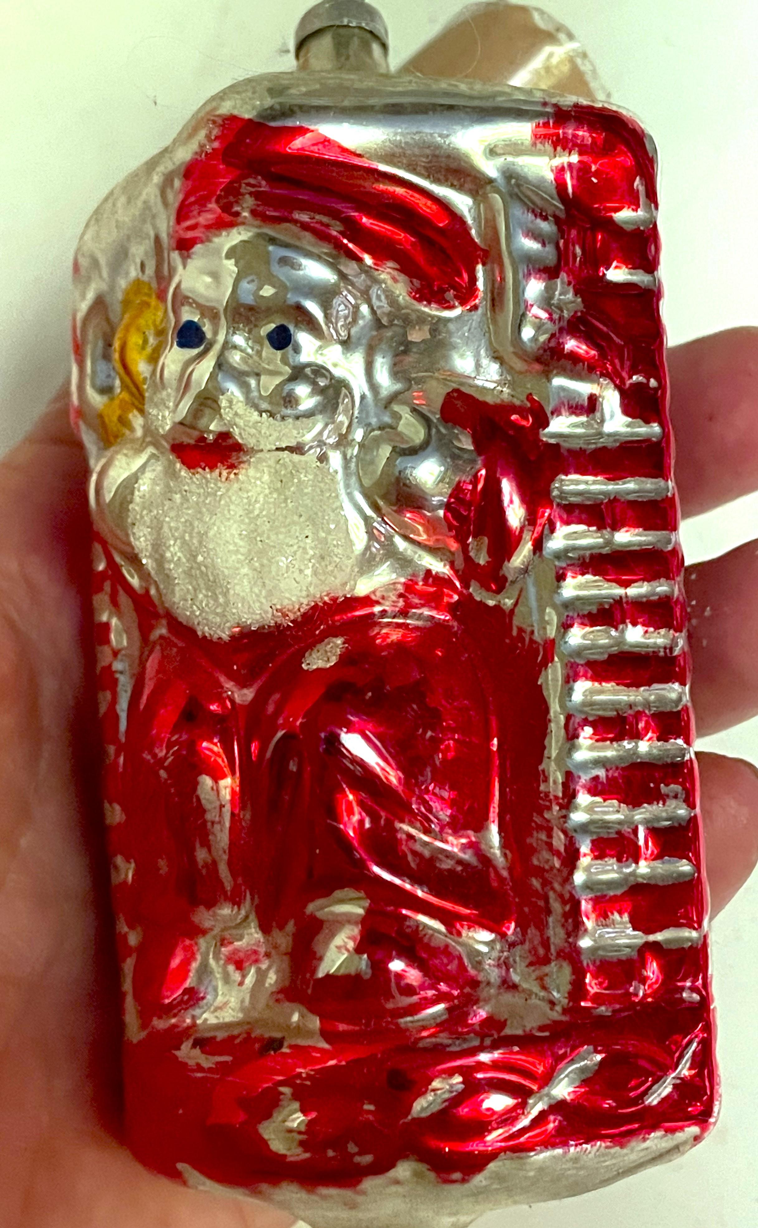 Folk Art West Germany Mercury Glass Santa in Fireplace Large 5