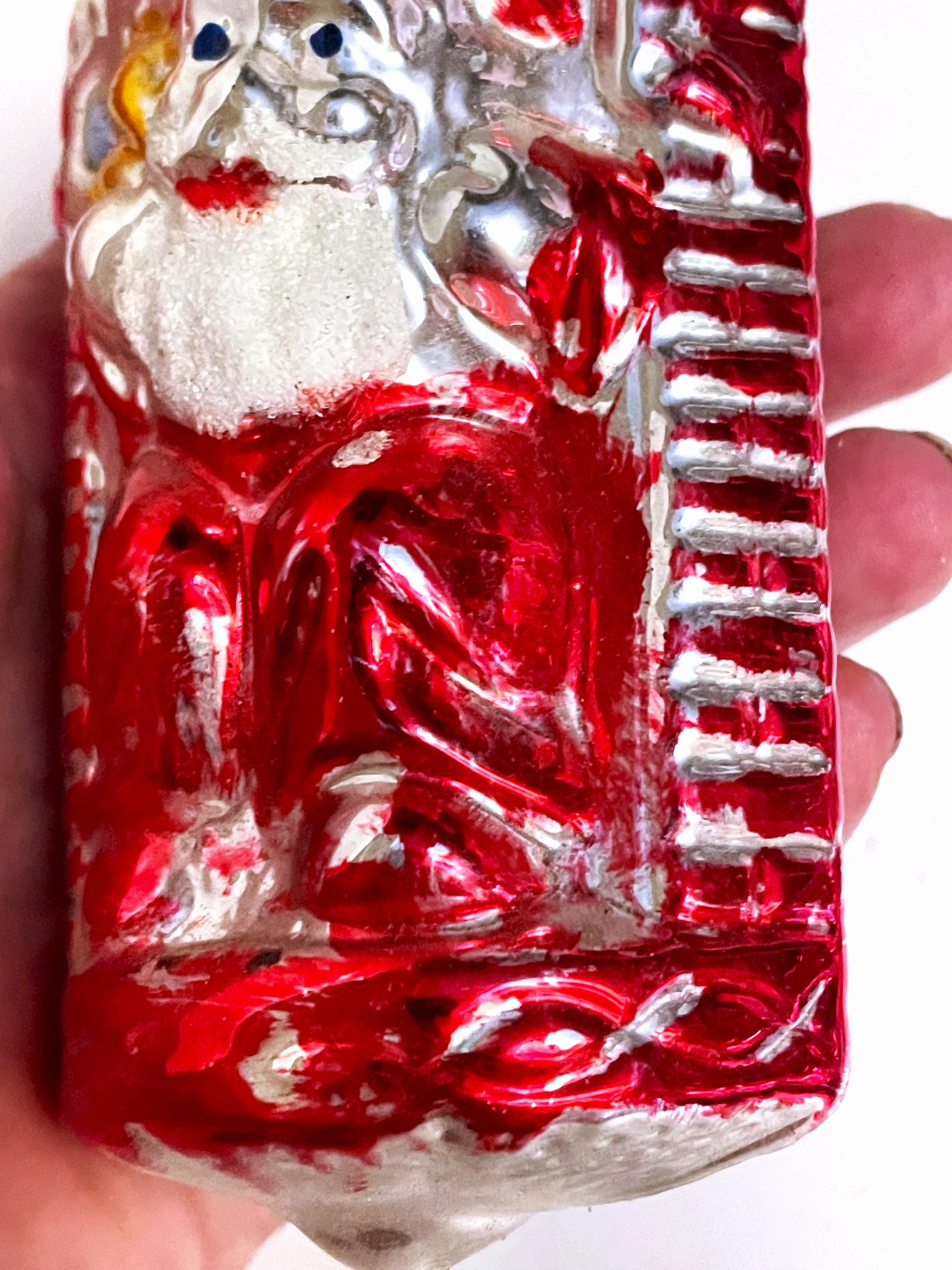 West Germany Mercury Glass Santa in Fireplace Large 5