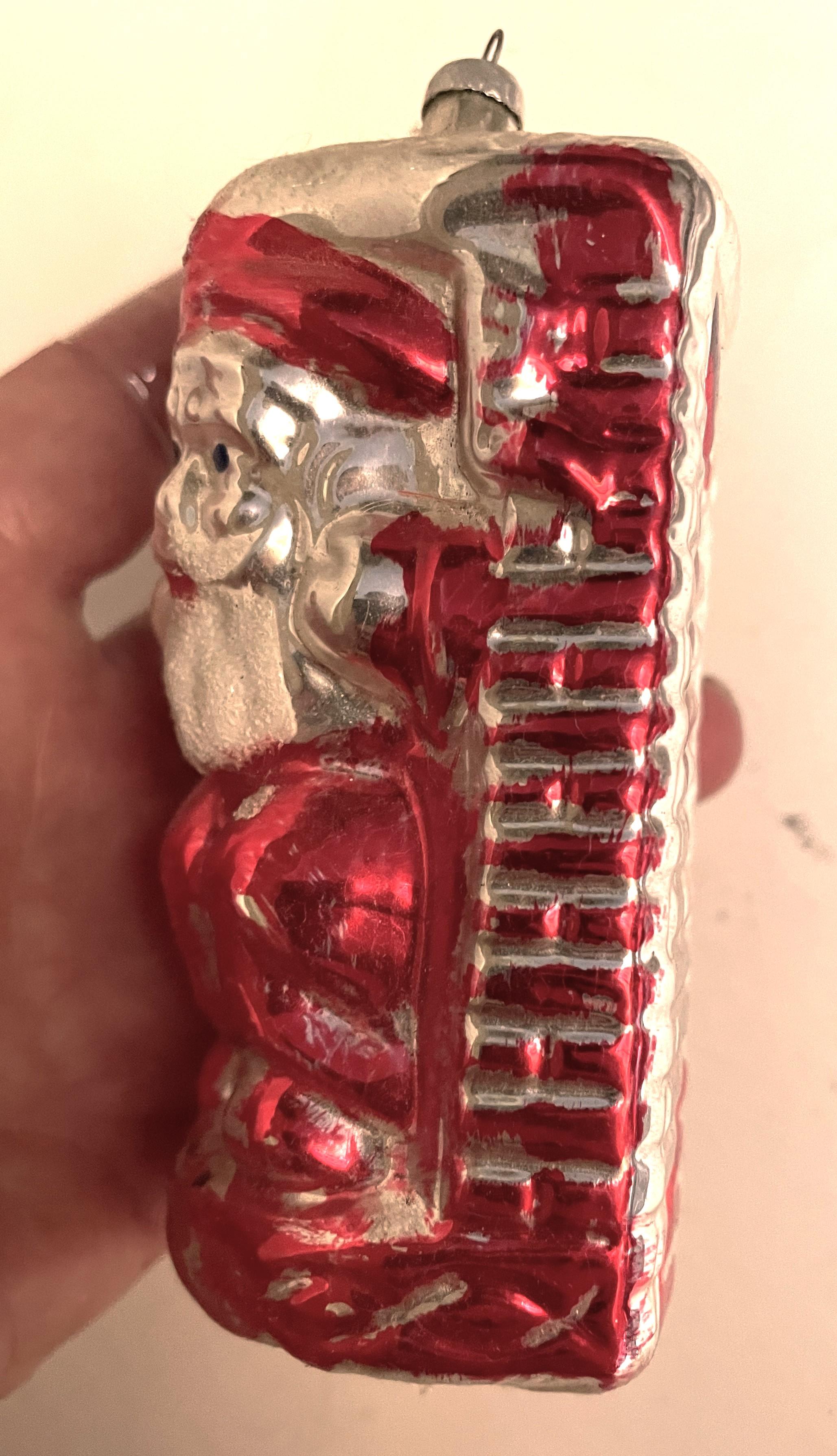 West Germany Mercury Glass Santa in Fireplace Large 5