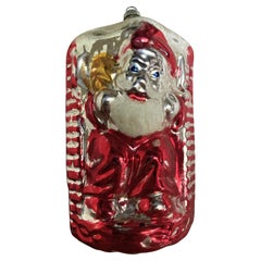 West Germany Mercury Glass Santa in Fireplace Large 5" Christmas Tree Ornament