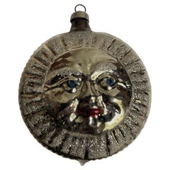 Germania Occidentale Faccia di Luna in vetro soffiato al mercurio d'argento Ornamento per albero di Natale rotondo