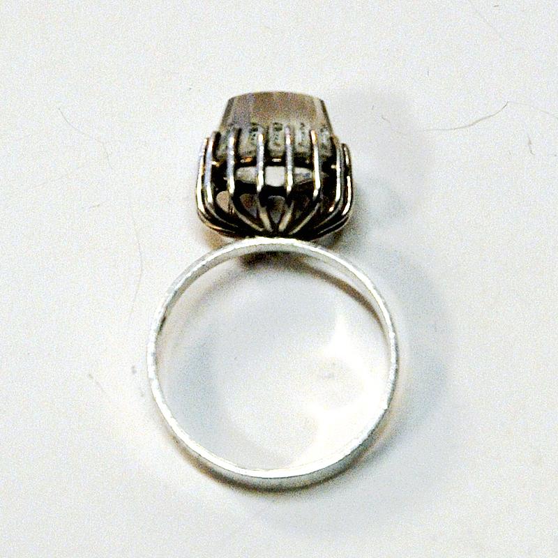 Mid-Century Modern West Germany Silver Ring with Rock Crystal Stone, 1960s
