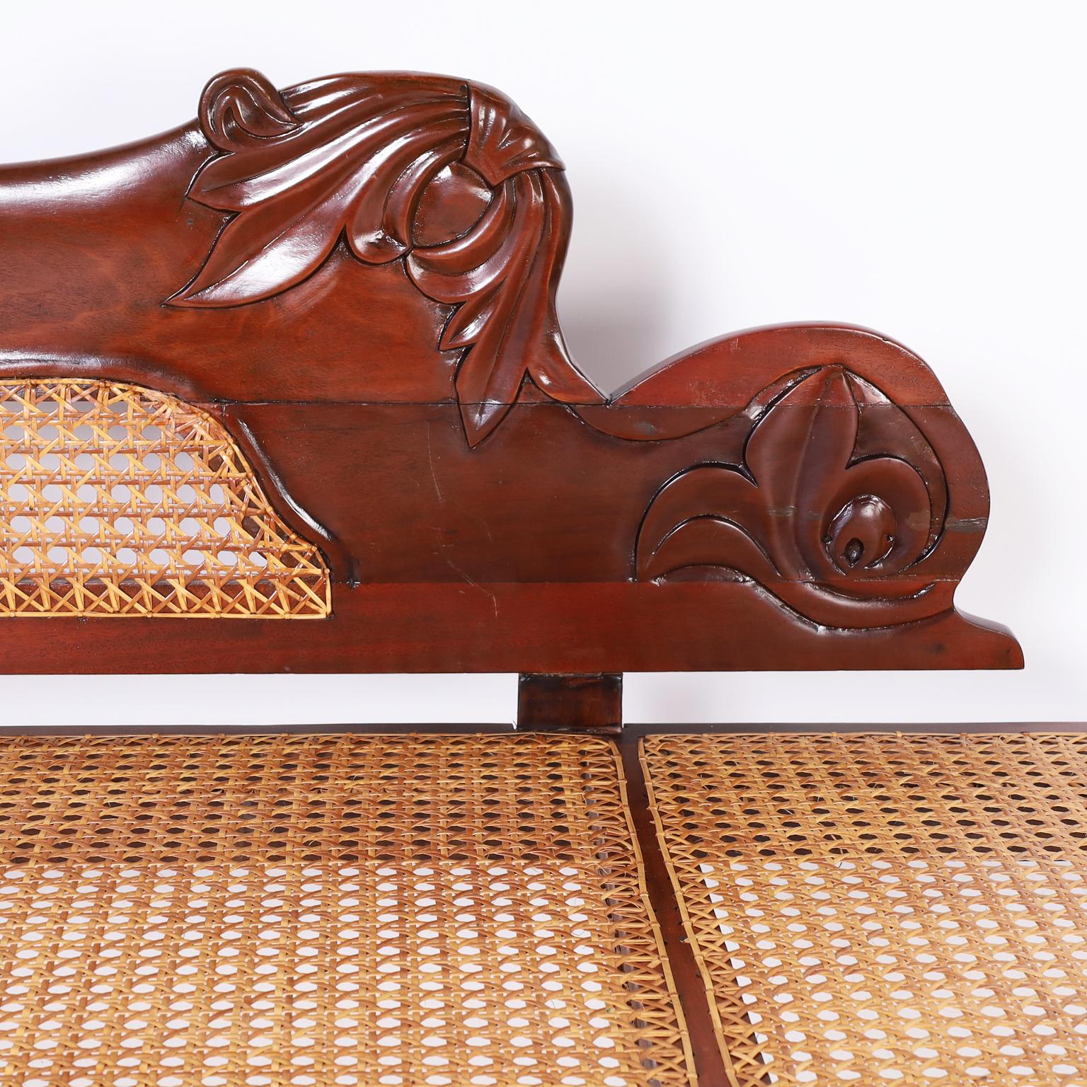 Hand-Woven West Indies Carved and Caned Daybed or Chaise Lounge For Sale