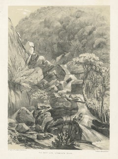 West Lyn Waterfall at Lynmouth Devon, Romantic English Landscape Lithograph 1821