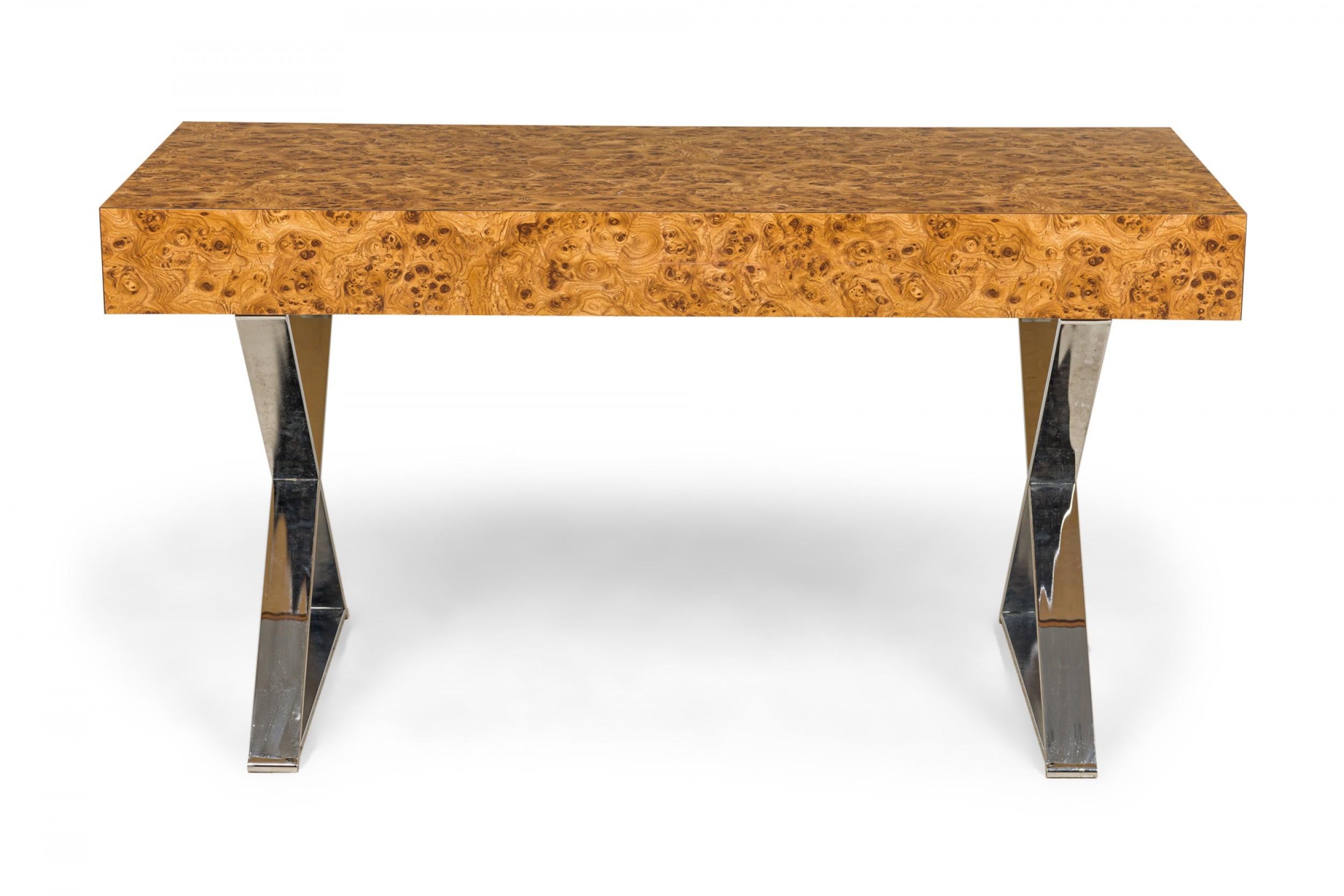 20th Century West Michigan Furniture Company American Mid-Century Burl Laminate Campaign Desk