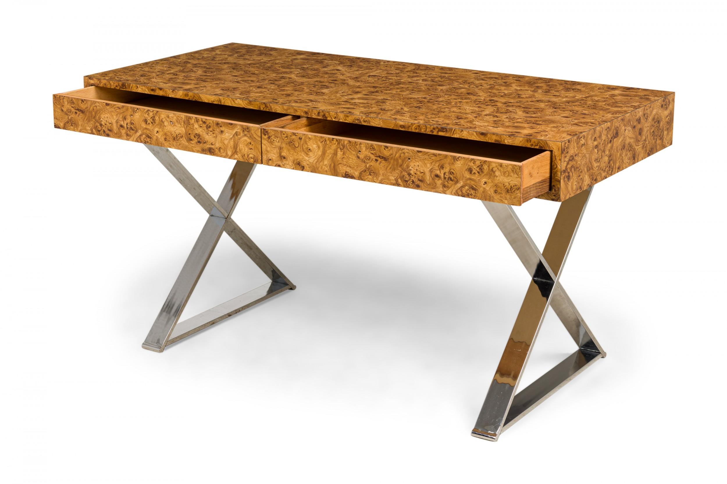 Wood West Michigan Furniture Company American Mid-Century Burl Laminate Campaign Desk For Sale