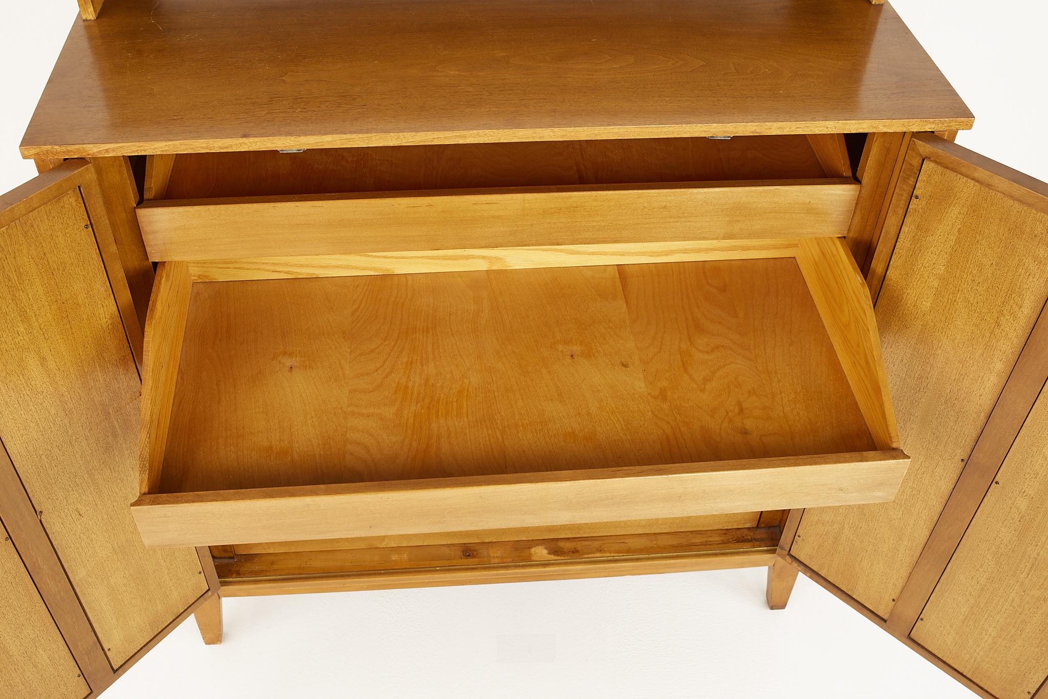 West Michigan Furniture Company Mid Century Walnut Caned Highboy