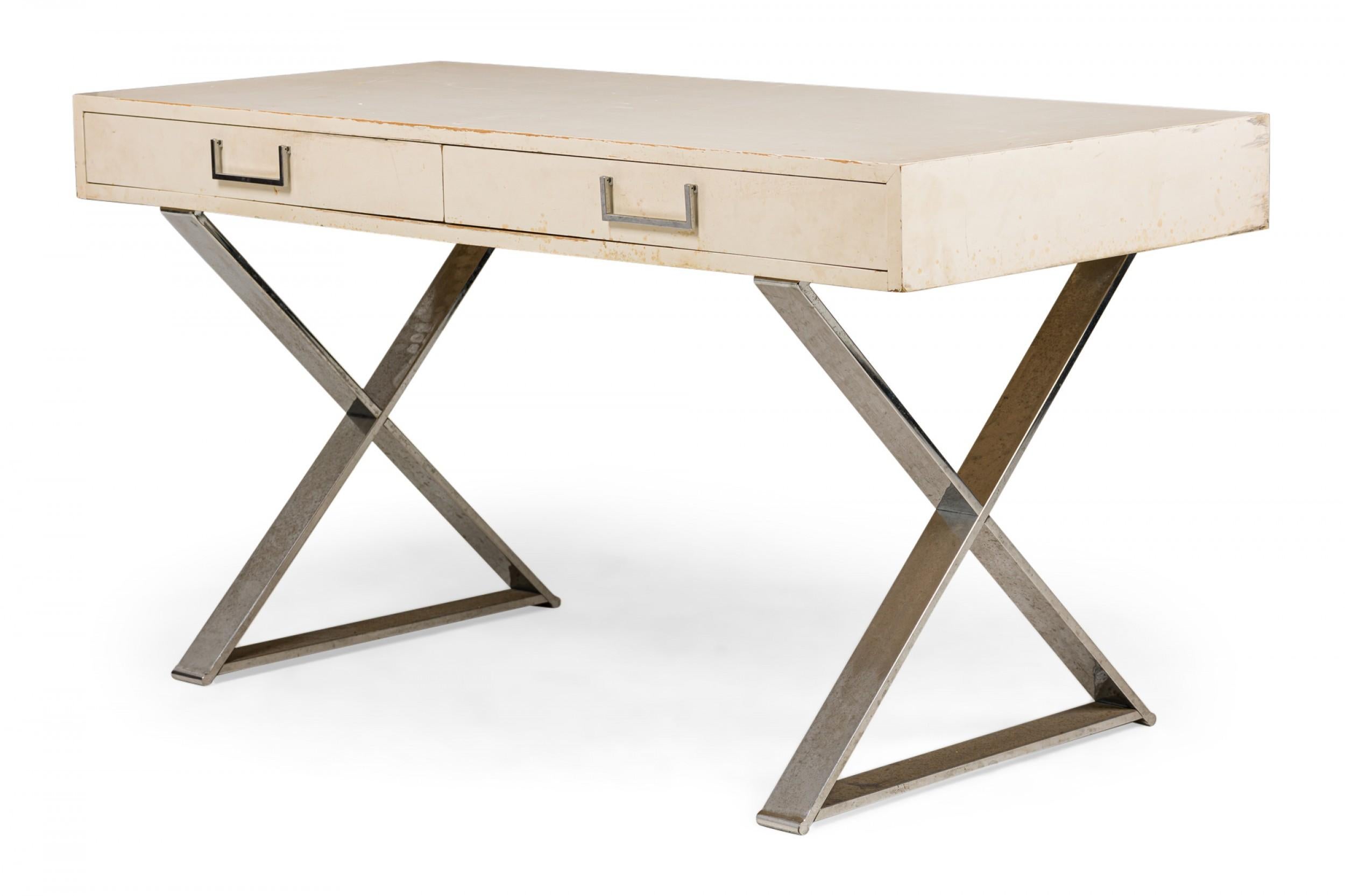 Metal West Michigan Furniture Company White Lacquered Campaign Desk