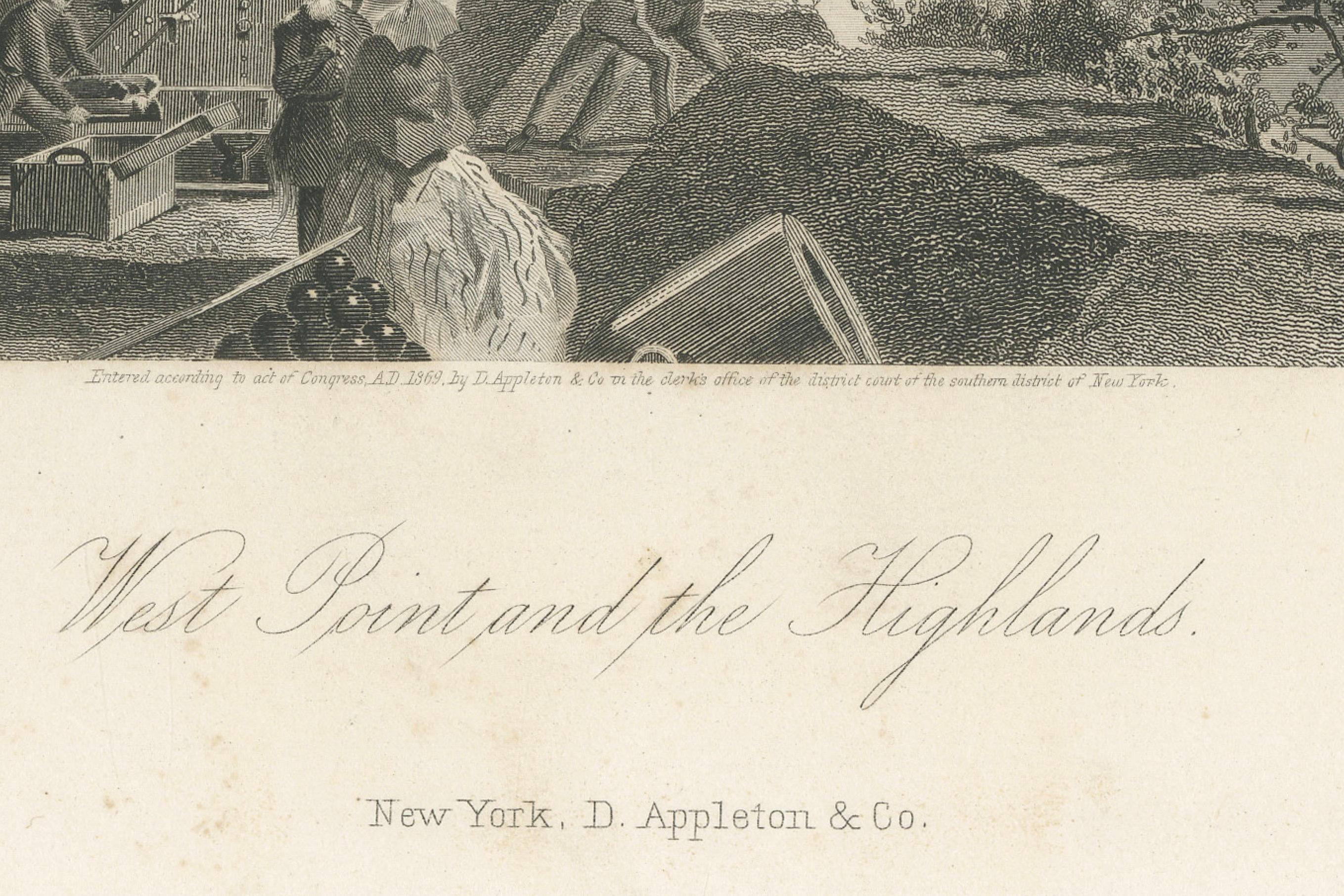 West Point and the Highlands, Hudson River Military View – 1869 Engraving