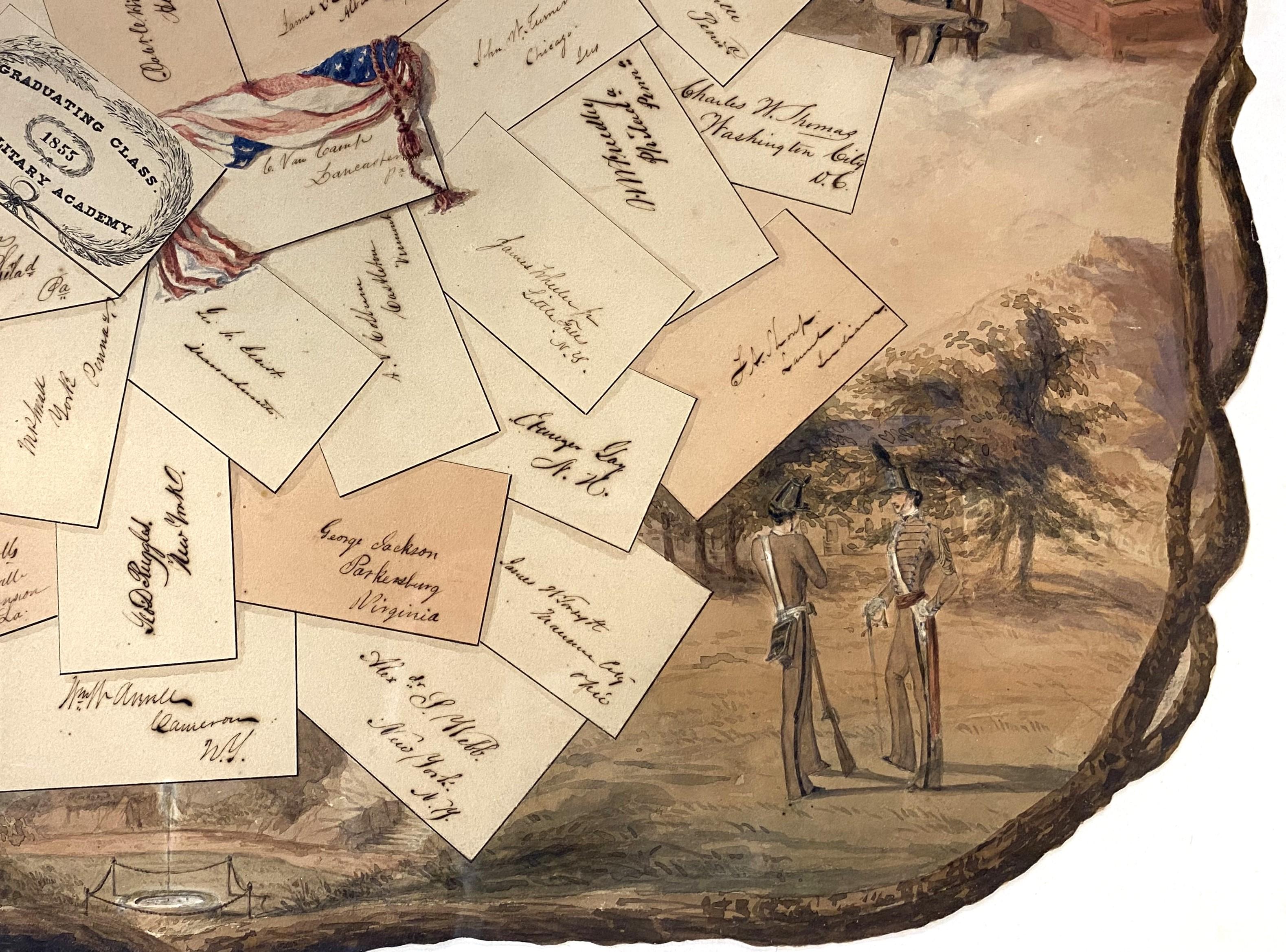West Point Military Academy Trompe L'Oeil Aquarell Abschlussklasse 1855 im Zustand „Gut“ im Angebot in Milford, NH