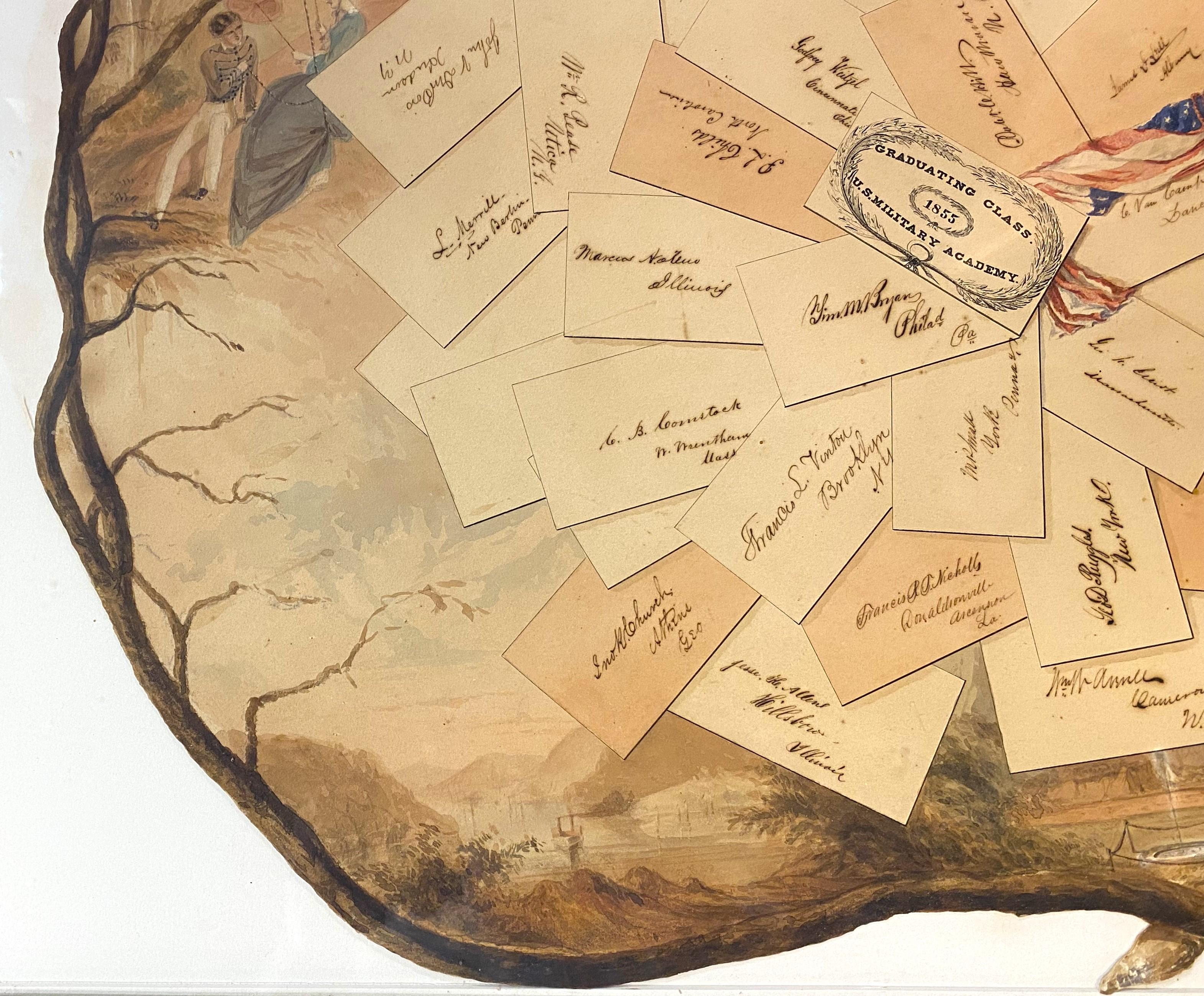 West Point Military Academy Trompe L'Oeil Aquarell Abschlussklasse 1855 im Zustand „Gut“ im Angebot in Milford, NH