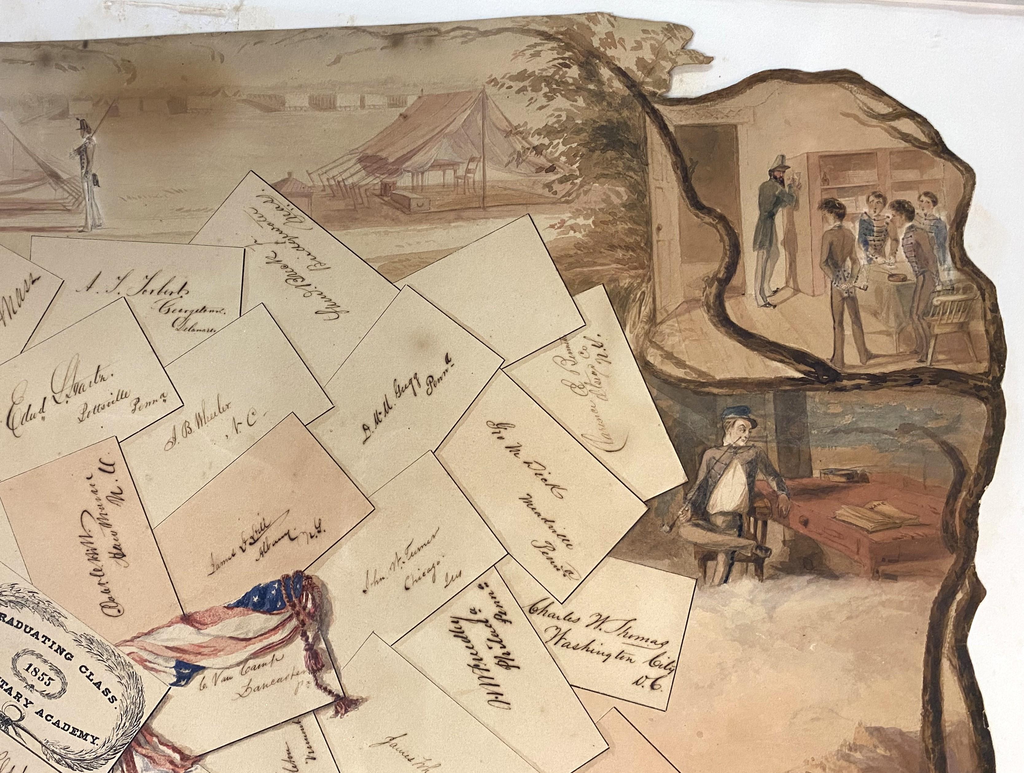 West Point Military Academy Trompe L'Oeil Aquarell Abschlussklasse 1855 (Mittleres 19. Jahrhundert) im Angebot