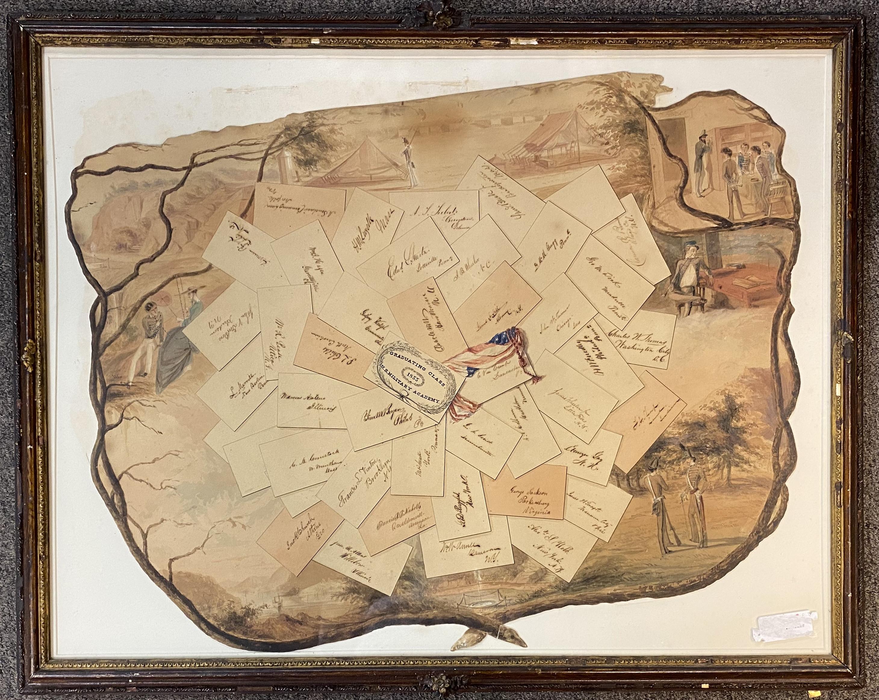 West Point Military Academy Trompe L'Oeil Aquarell Abschlussklasse 1855 (Papier) im Angebot