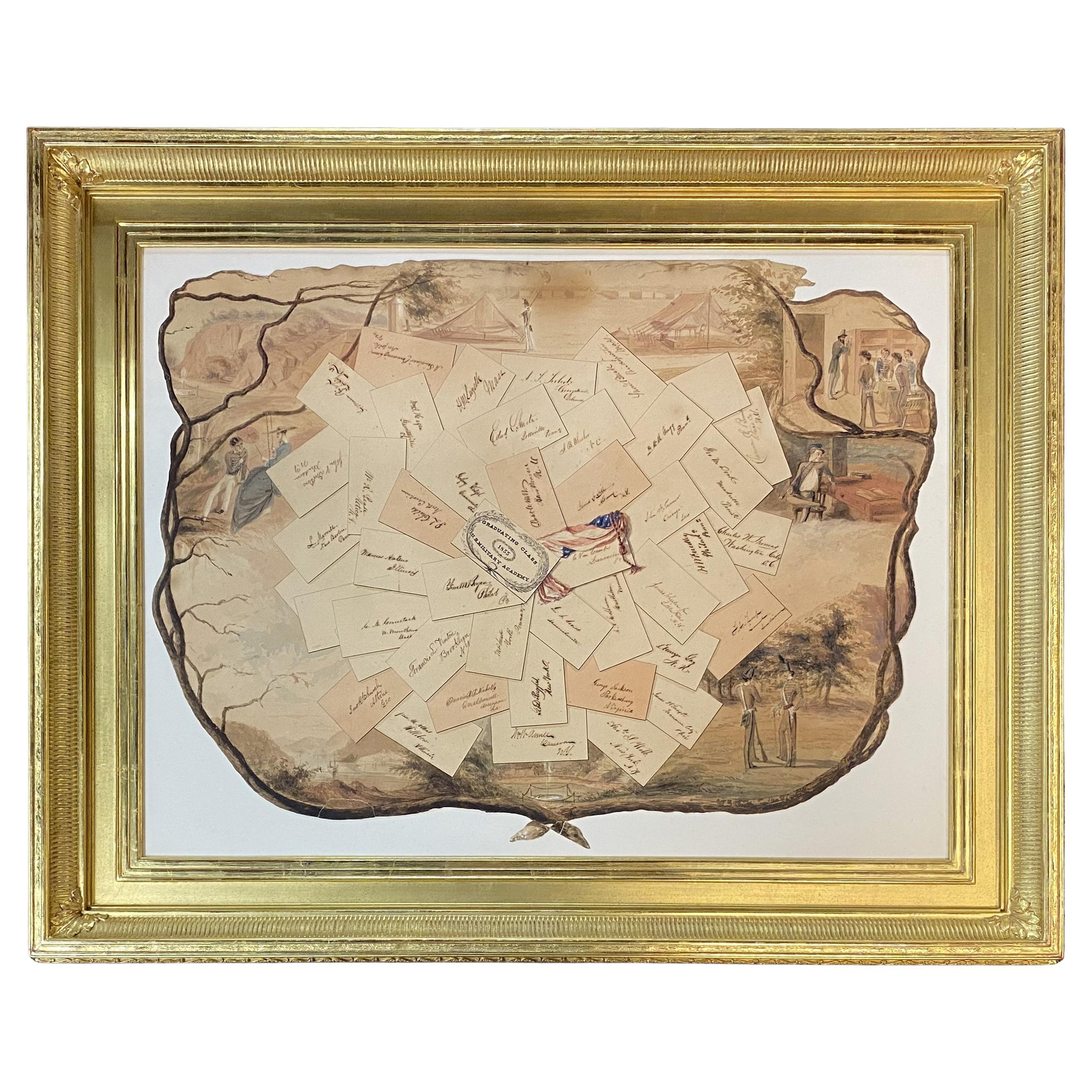 Accademia militare di West Point Acquerello trompe l'oeil Classe di laurea 1855
