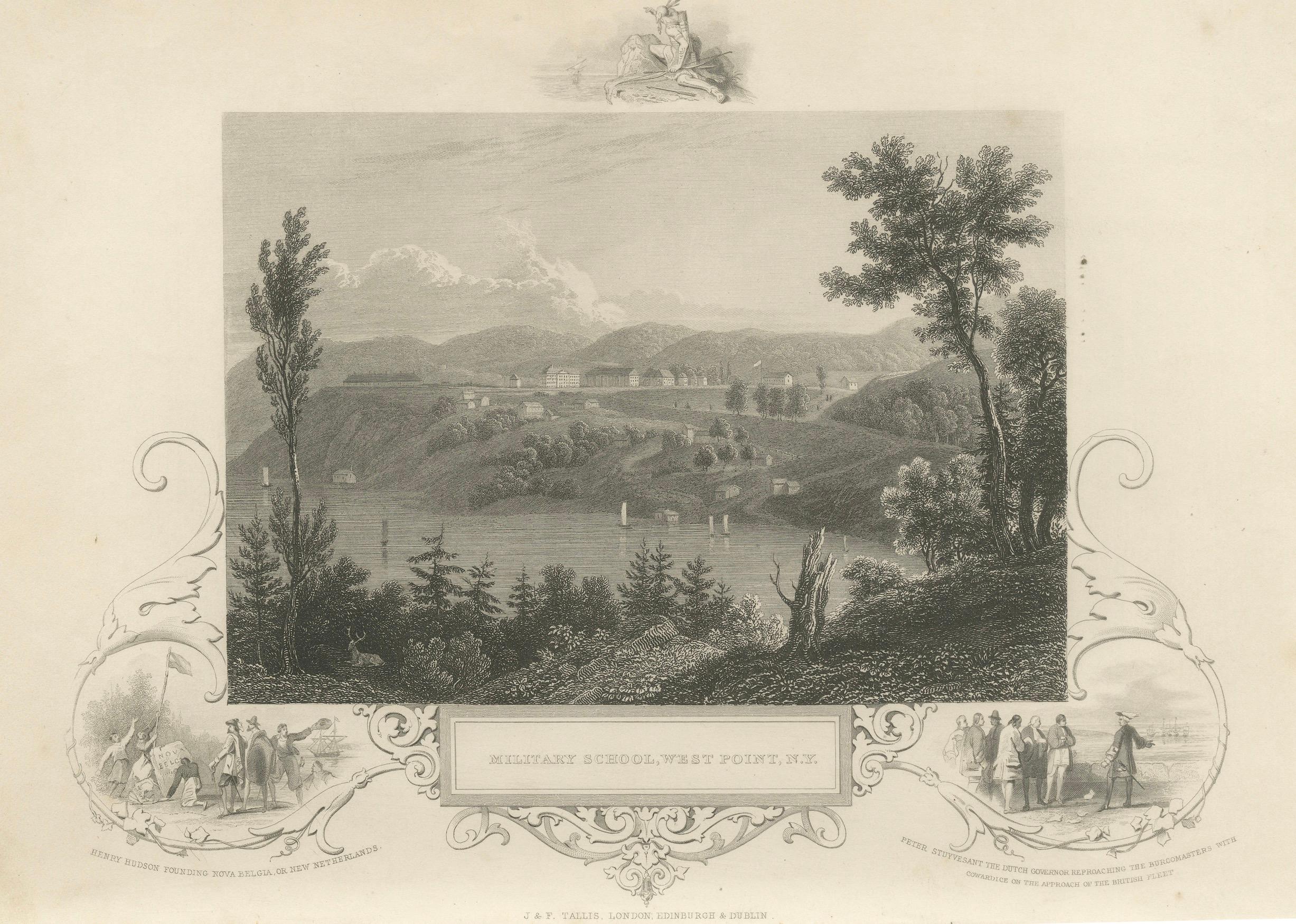 Kupferstich der Militärschule West Point, um 1850 - Ansicht des historischen Hudson River Valley im Angebot 2