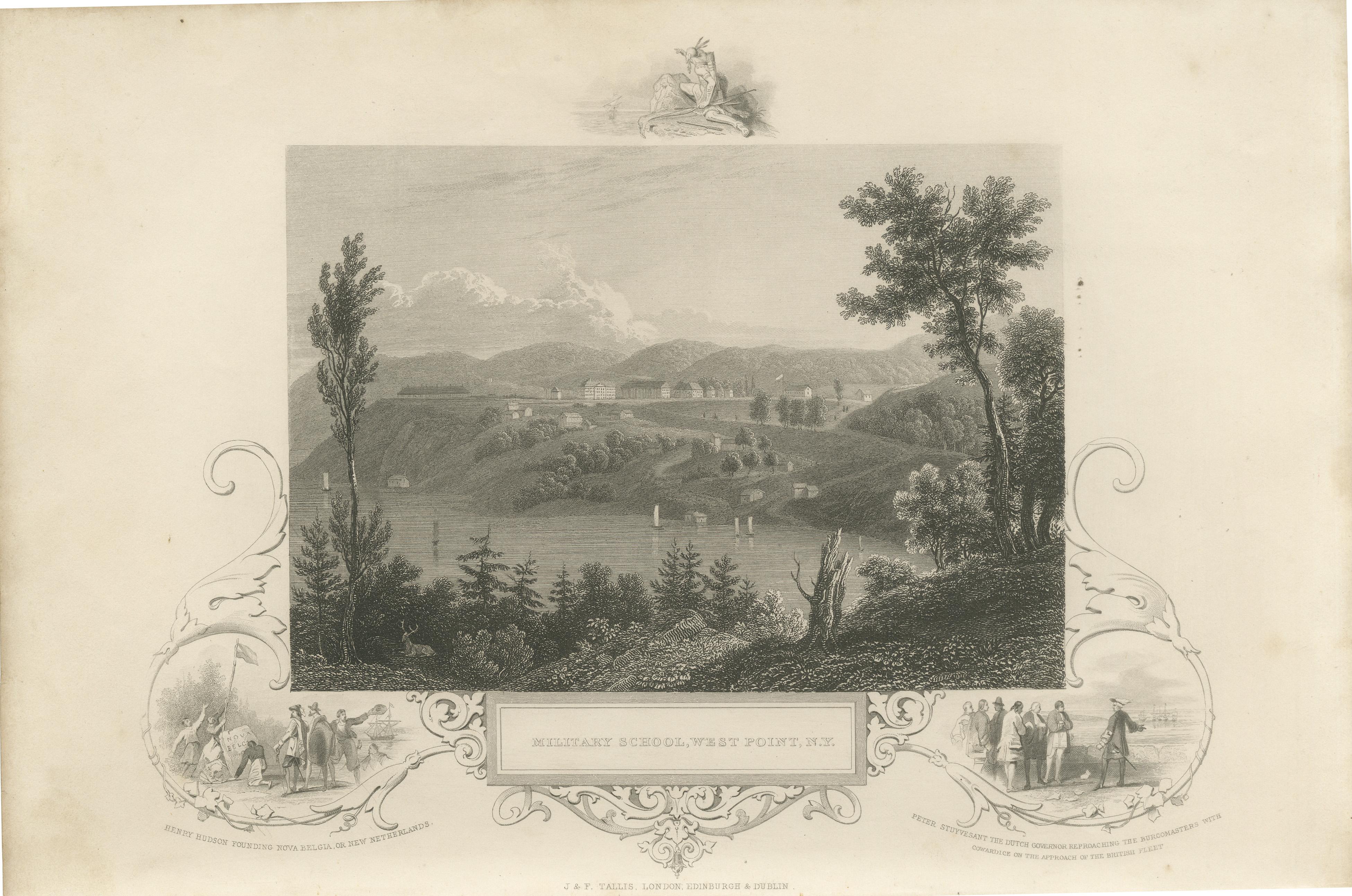 Kupferstich der Militärschule West Point, um 1850 - Ansicht des historischen Hudson River Valley im Angebot 3