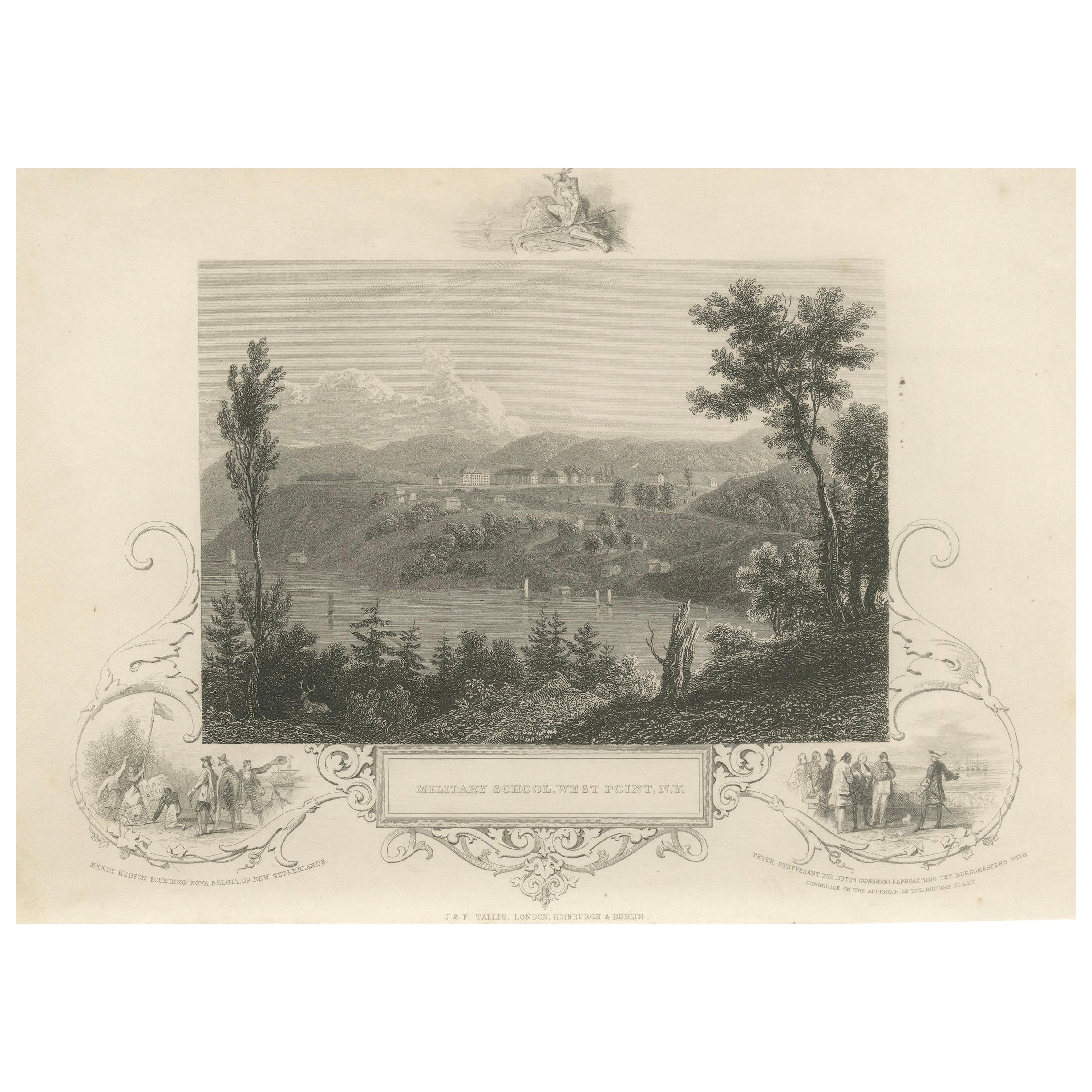 Kupferstich der Militärschule West Point, um 1850 - Ansicht des historischen Hudson River Valley im Angebot