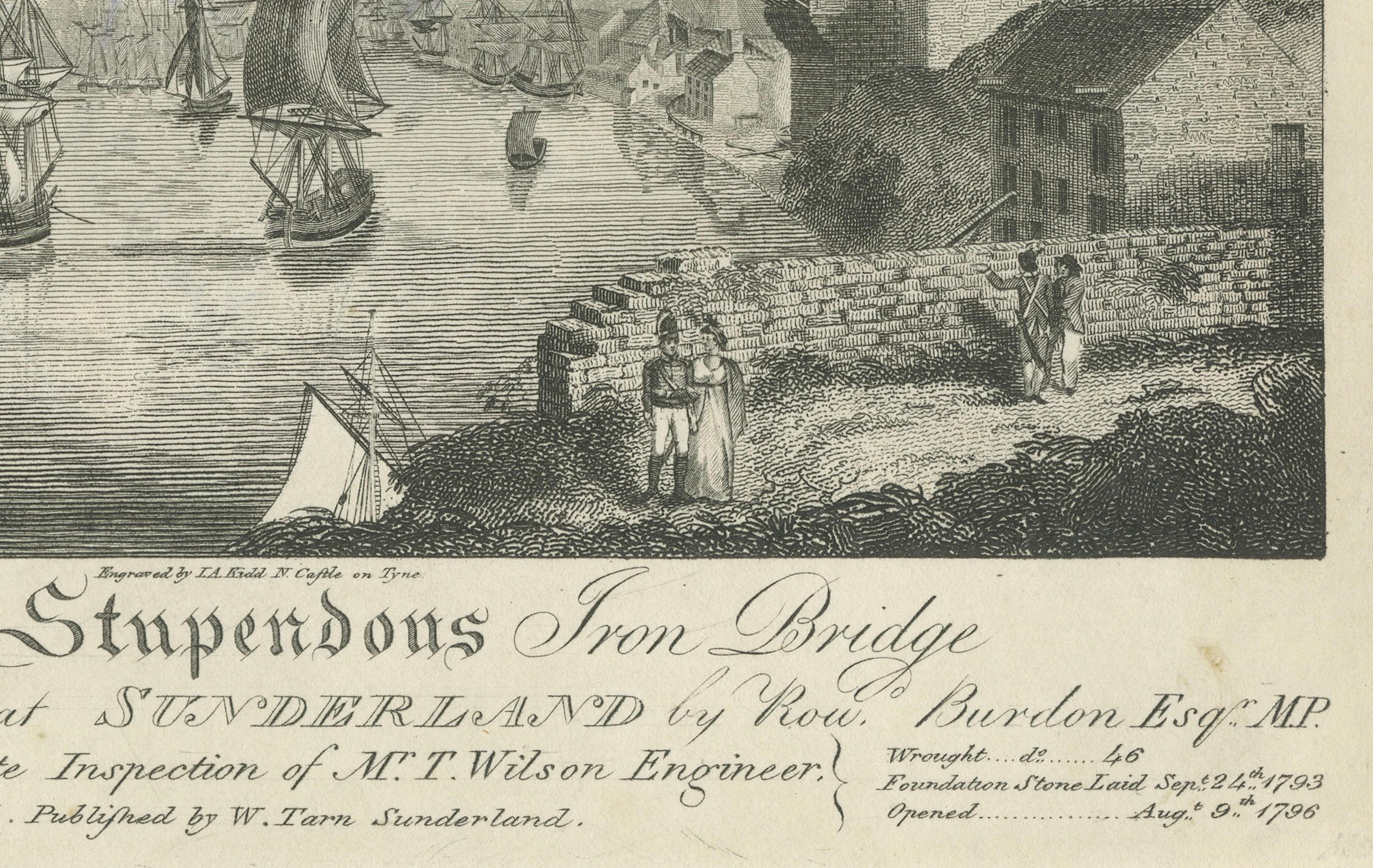West View of the Stupendous Iron Bridge Over the River Wear, Sunderland, 1805 In Good Condition For Sale In Langweer, NL