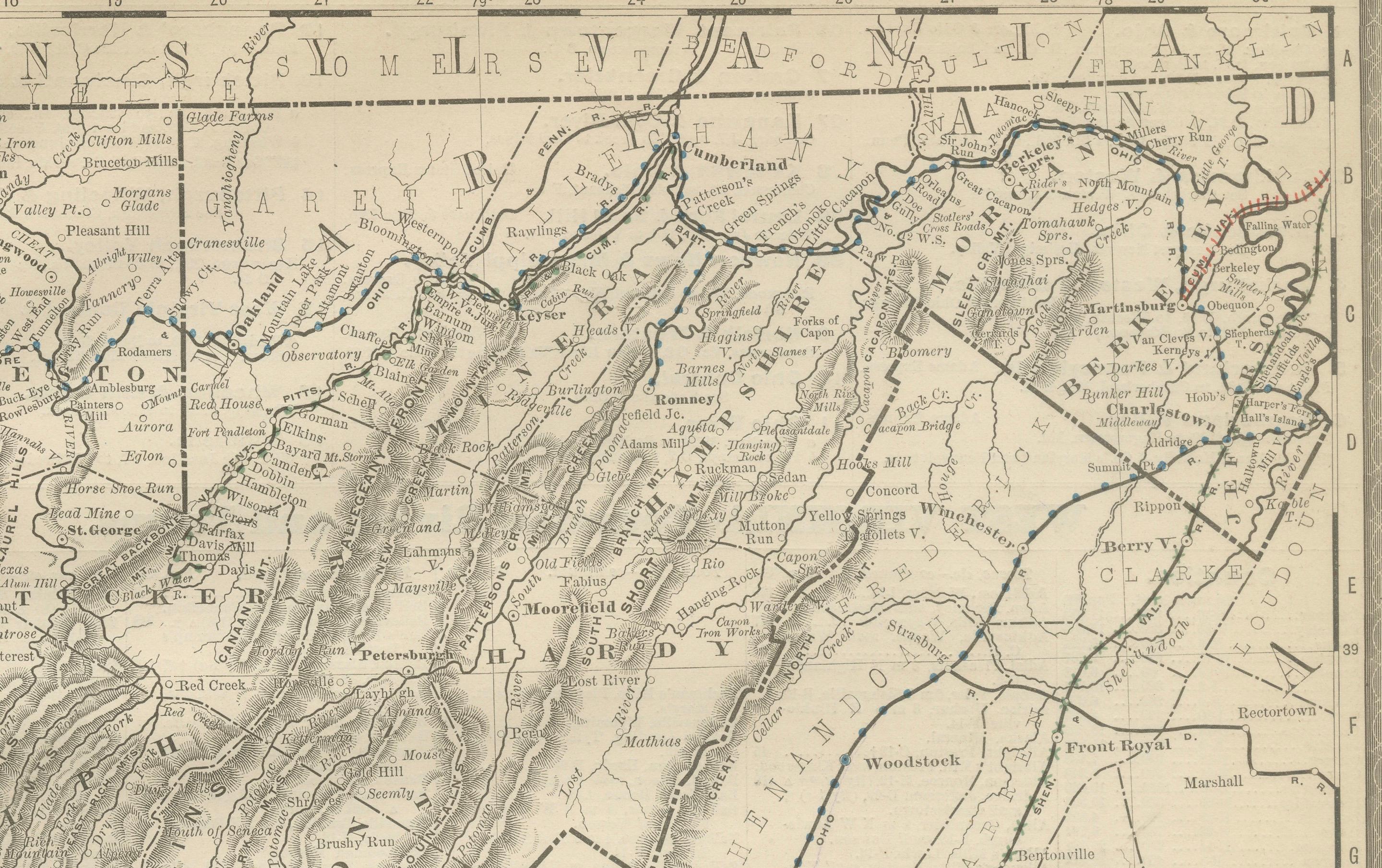 Antique Map of West Virginia – Rand McNally, circa 1888

This antique map of West Virginia was published by Rand, McNally & Co. around 1888. It offers a detailed late 19th-century view of the Mountain State, highlighting its rugged topography,
