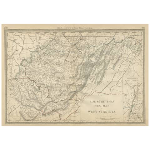 West Virginia Antique Railroad Map c.1888 – Mountain State Counties & Towns