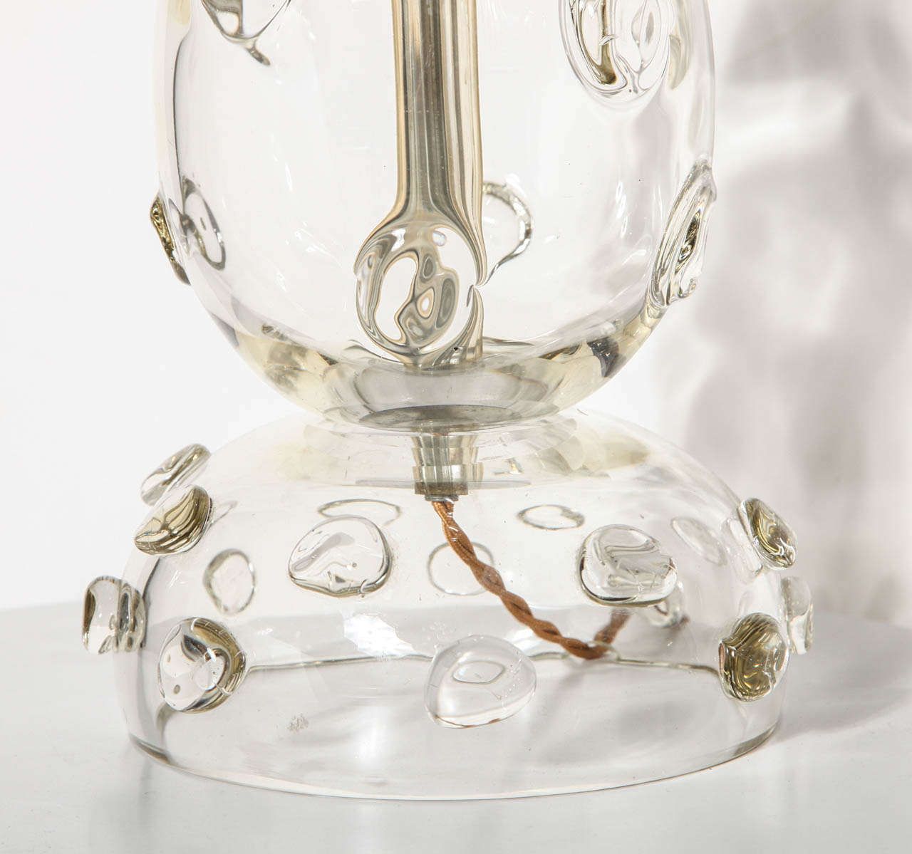 Mid-20th Century Hand Blown Clear Glass Table Lamp with Clear Glass Prunts, 1950s For Sale