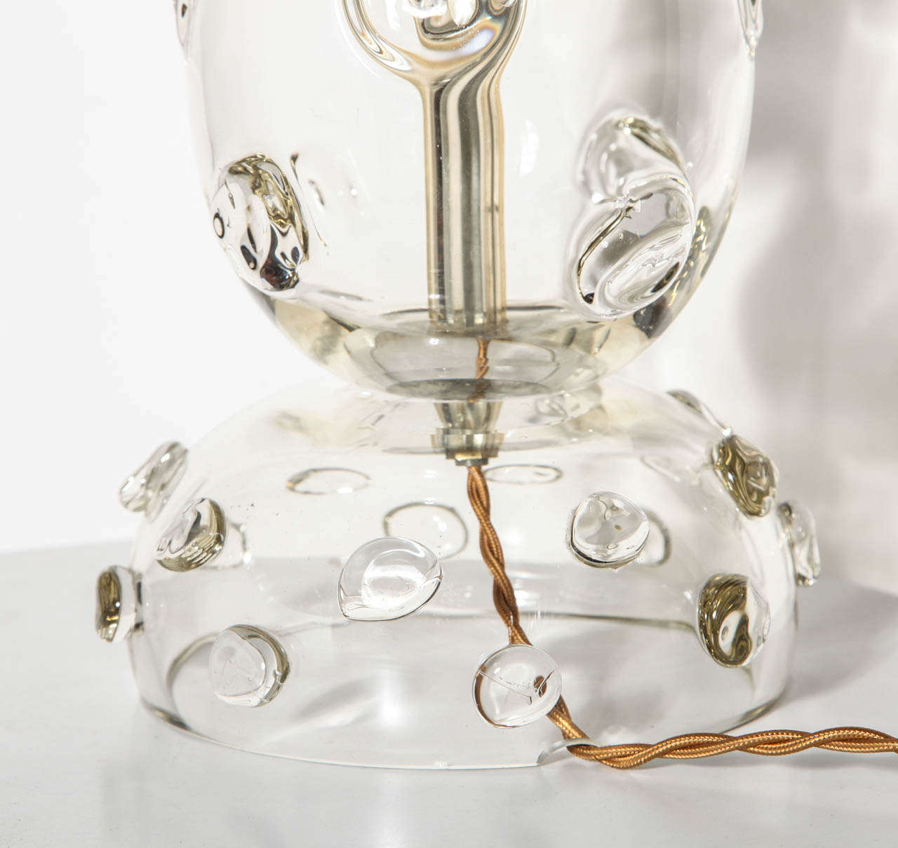 American Hand Blown Teardrop Clear Glass Table Lamp with Glass Prunts, 1950s For Sale