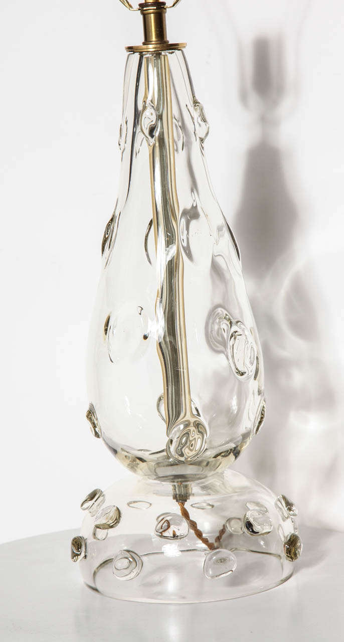Hand Blown Teardrop Clear Glass Table Lamp with Glass Prunts, 1950s In Good Condition For Sale In Bainbridge, NY