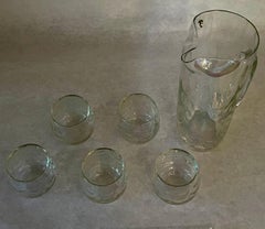 West Virginia Glass Co Blown Set of 6 Roly Poly Glasses with Pitcher & Stirrer