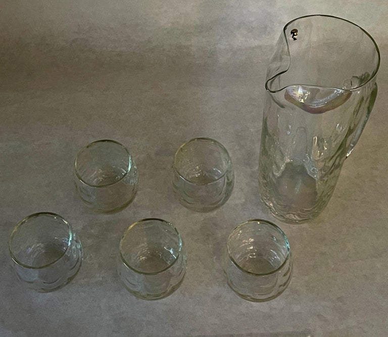 West Virginia Glass Co Blown Set of 6 Roly Poly Glasses with Pitcher
