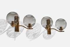 Westal Bankeryd, Wall Lights, Brass, Glass, Sweden, 1970s