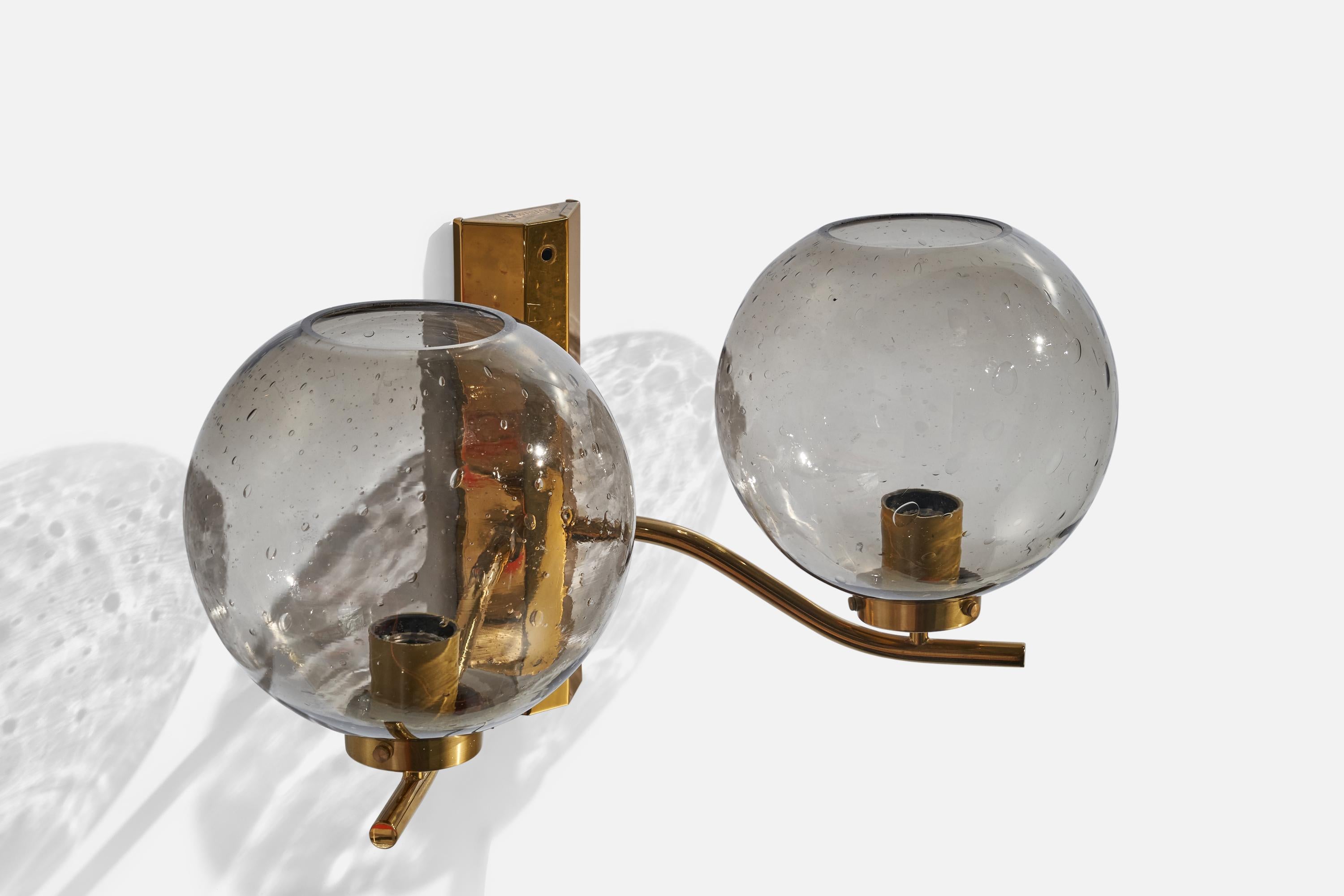 Late 20th Century Westal Bankeryd, Wall Lights, Brass, Glass, Sweden, 1970s For Sale