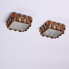Westal Pair of Swedish Brutalist Flush Mount Ceiling Lamps in Copper, 1970s