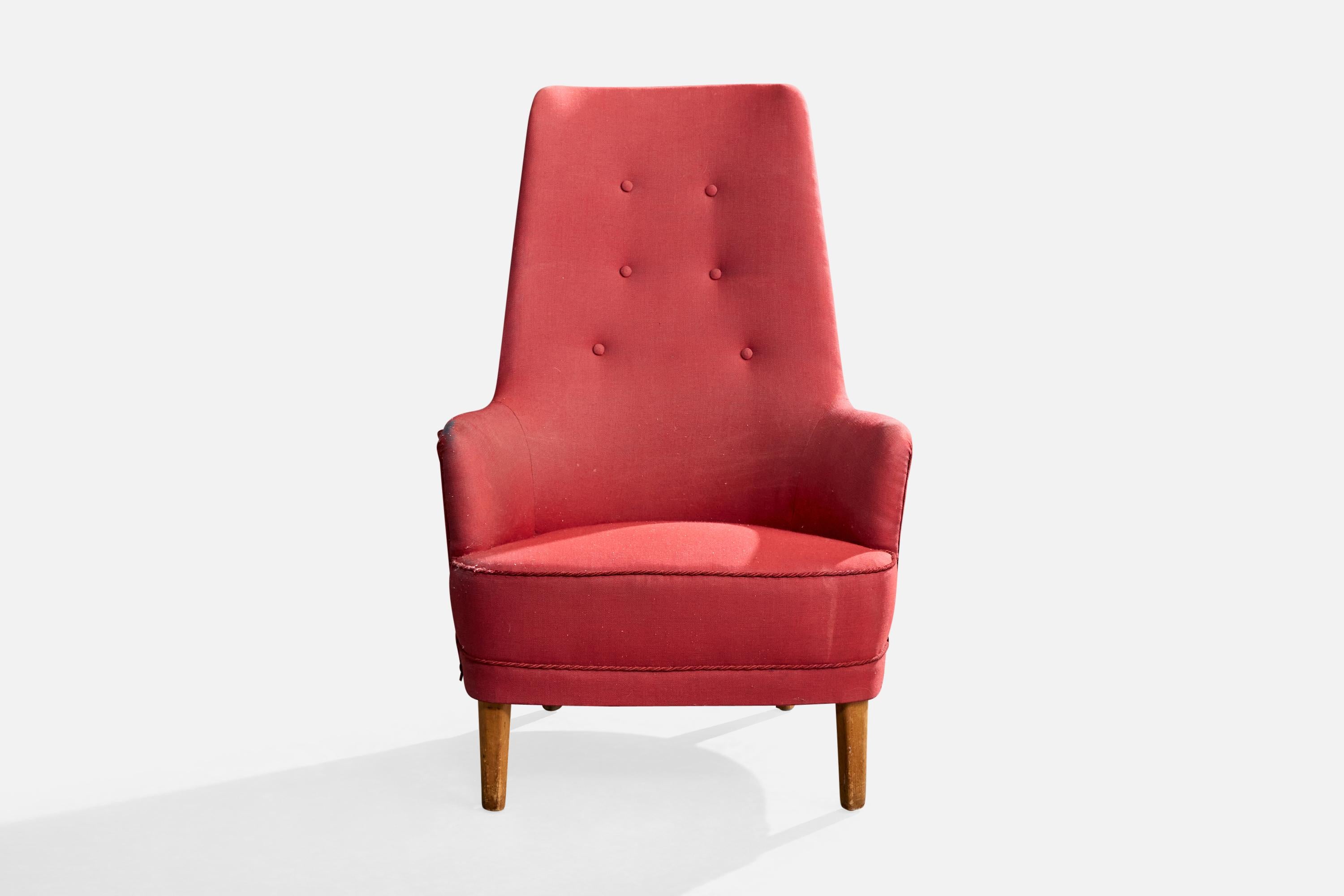 Westbergs Möbler, Loungesessel, Holz, Stoff, 1950er Jahre (Moderne der Mitte des Jahrhunderts) im Angebot