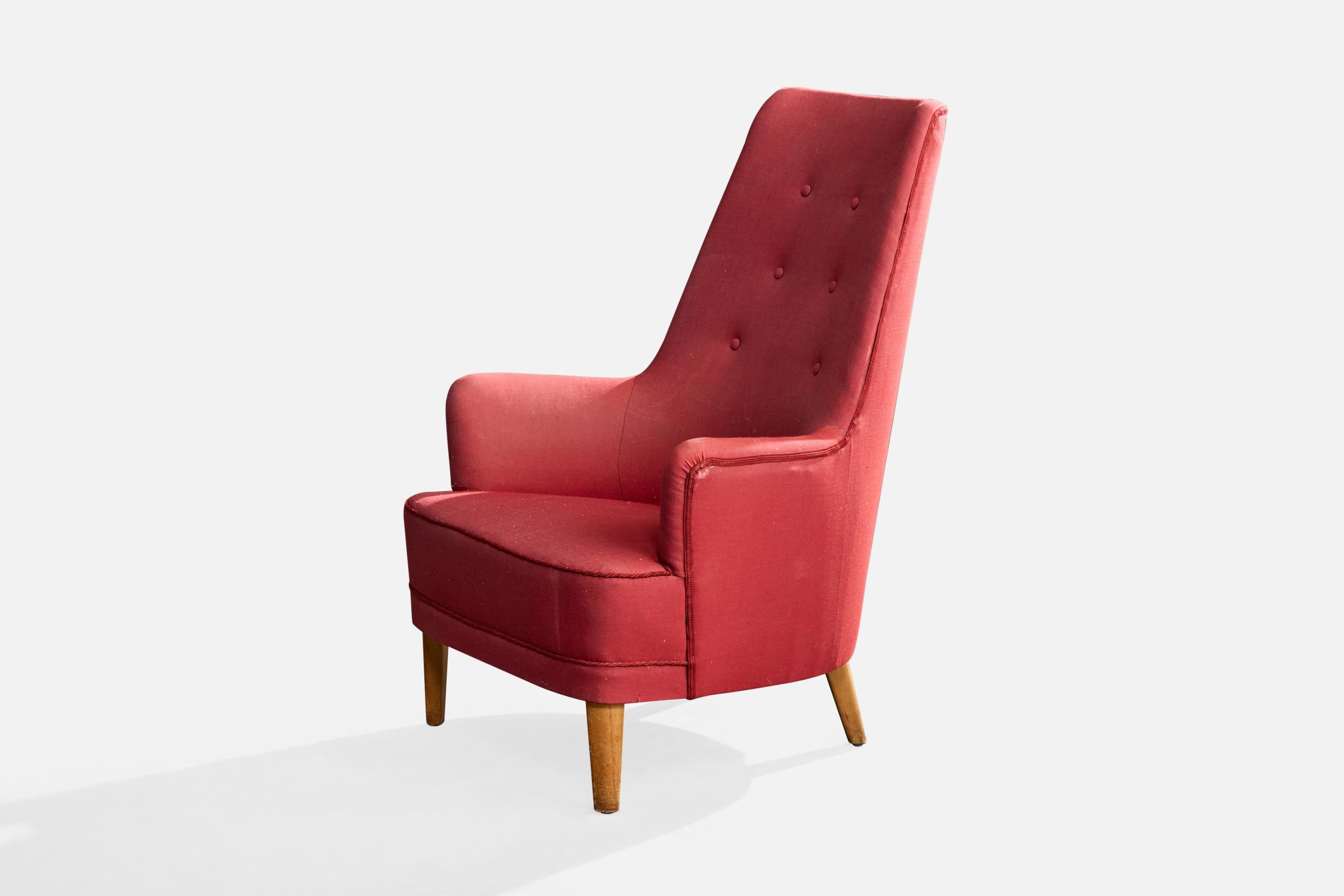 Westbergs Möbler, Loungesessel, Holz, Stoff, 1950er Jahre (Schwedisch) im Angebot