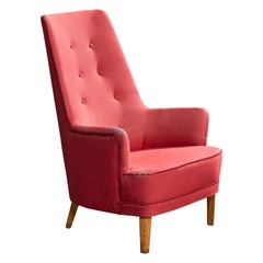 Westbergs Möbler, Loungesessel, Holz, Stoff, 1950er Jahre