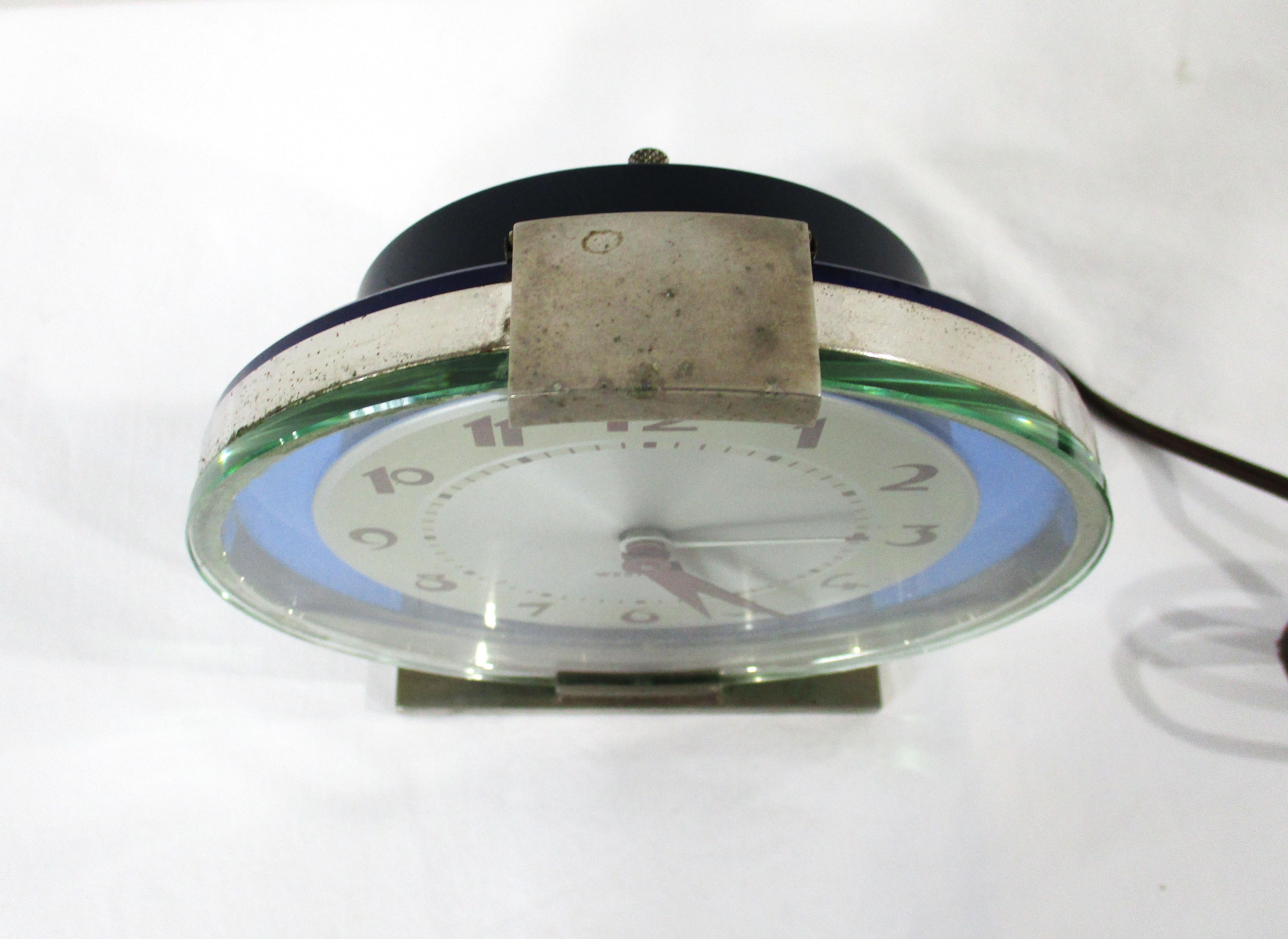 Westclox Art Deco Blue Glass Desk Clock For Sale 4