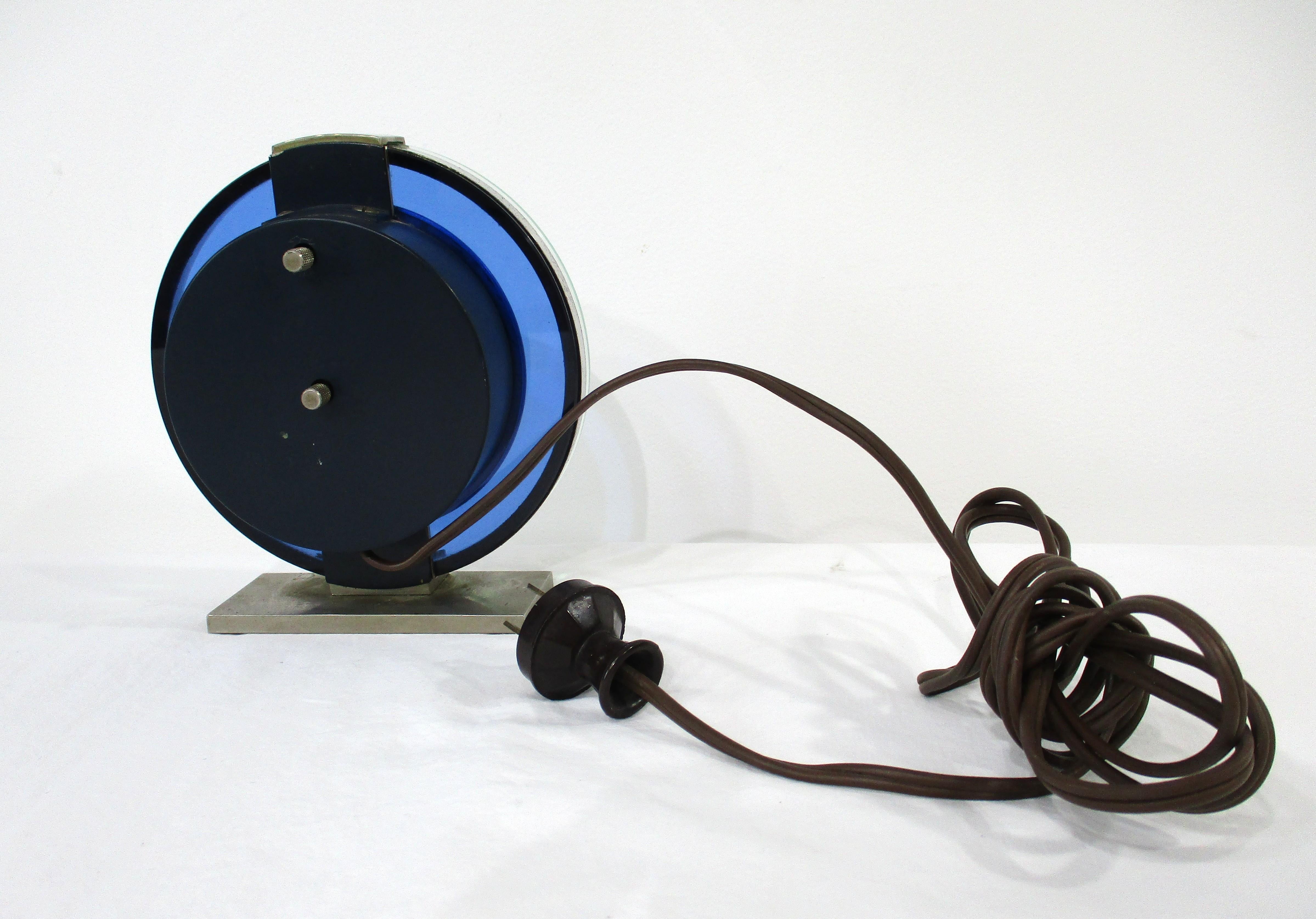 Westclox Art Deco Blue Glass Desk Clock For Sale 5
