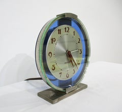 Reloj de sobremesa Westclox Art Decó de cristal azul