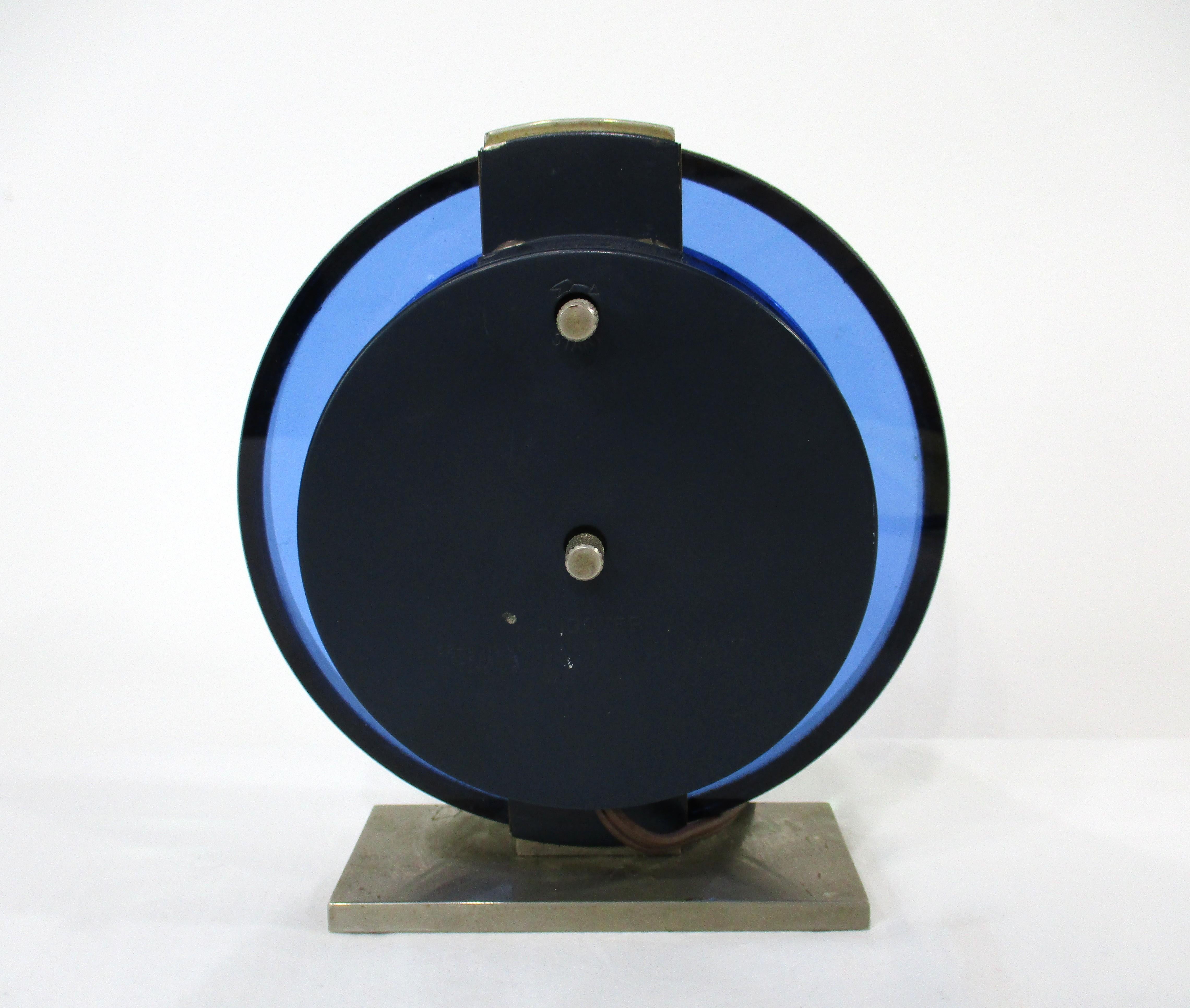 20th Century Westclox Art Deco Blue Glass Desk Clock For Sale