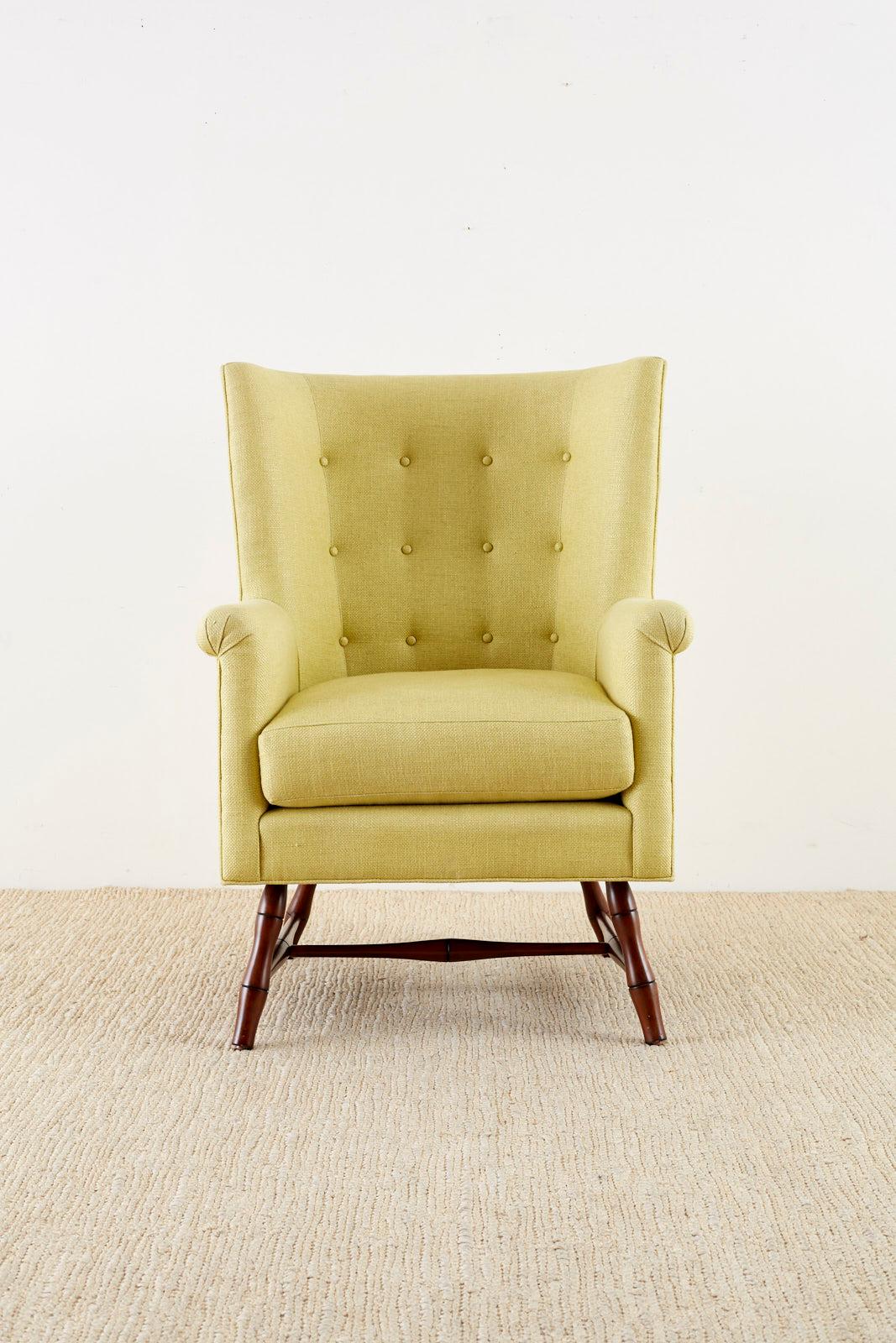 Regency Westcott Citron Linen Wing Chair by Bunny Williams