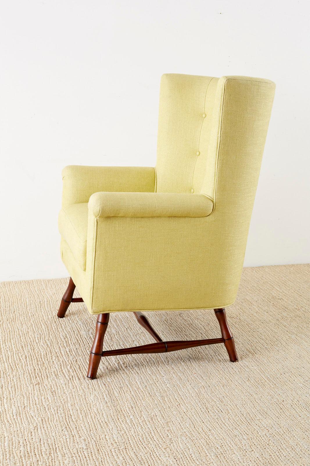 American Westcott Citron Linen Wing Chair by Bunny Williams