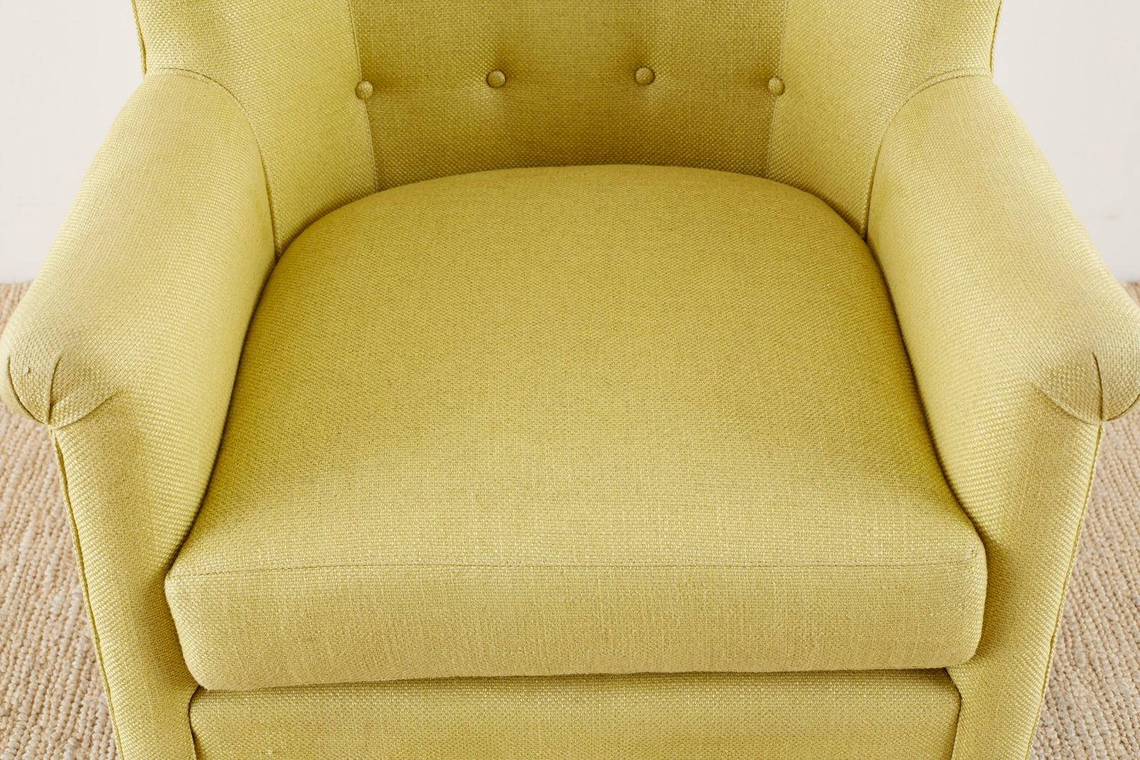 Hand-Crafted Westcott Citron Linen Wing Chair by Bunny Williams