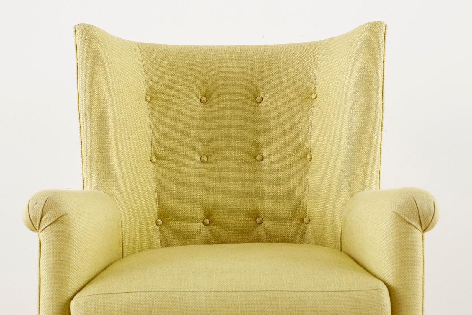 Westcott Citron Linen Wing Chair by Bunny Williams In Good Condition In Rio Vista, CA