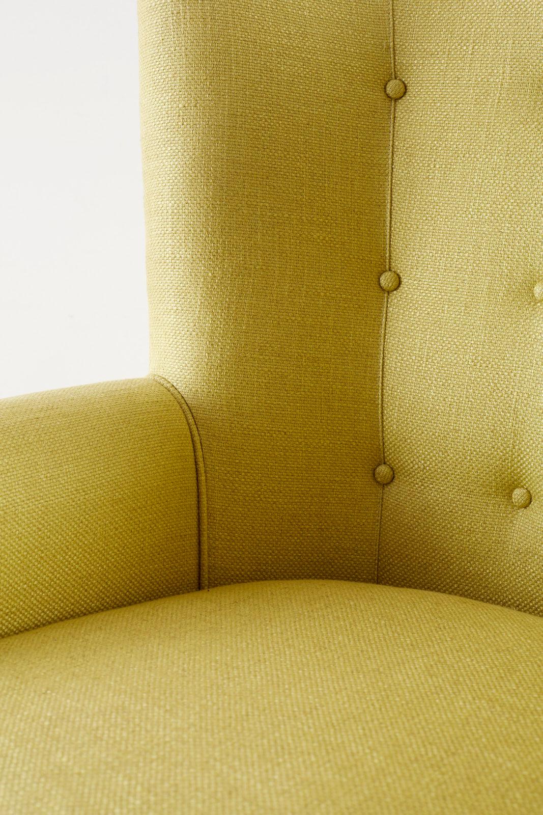 Hardwood Westcott Citron Linen Wing Chair by Bunny Williams