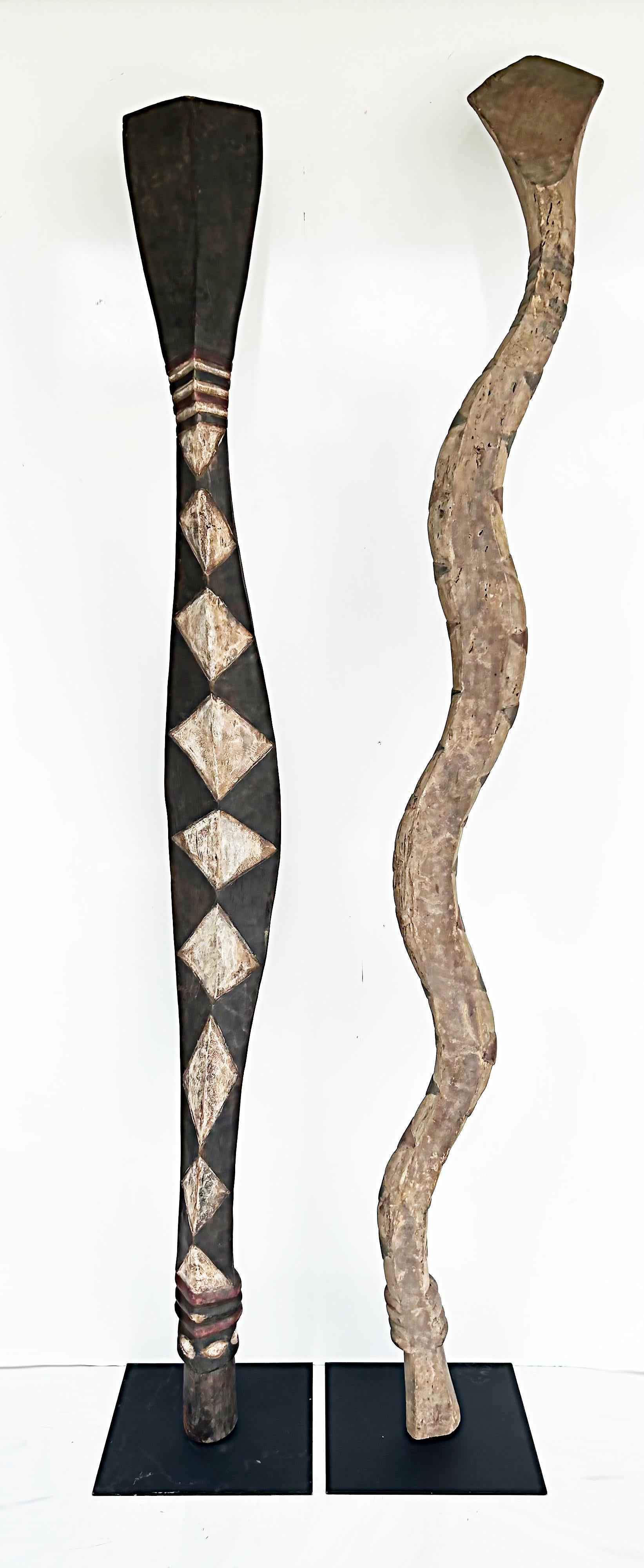 Hand-Painted Western African, Guinea or Senegal Baga Serpent Sculptures on Custom Iron Stands For Sale